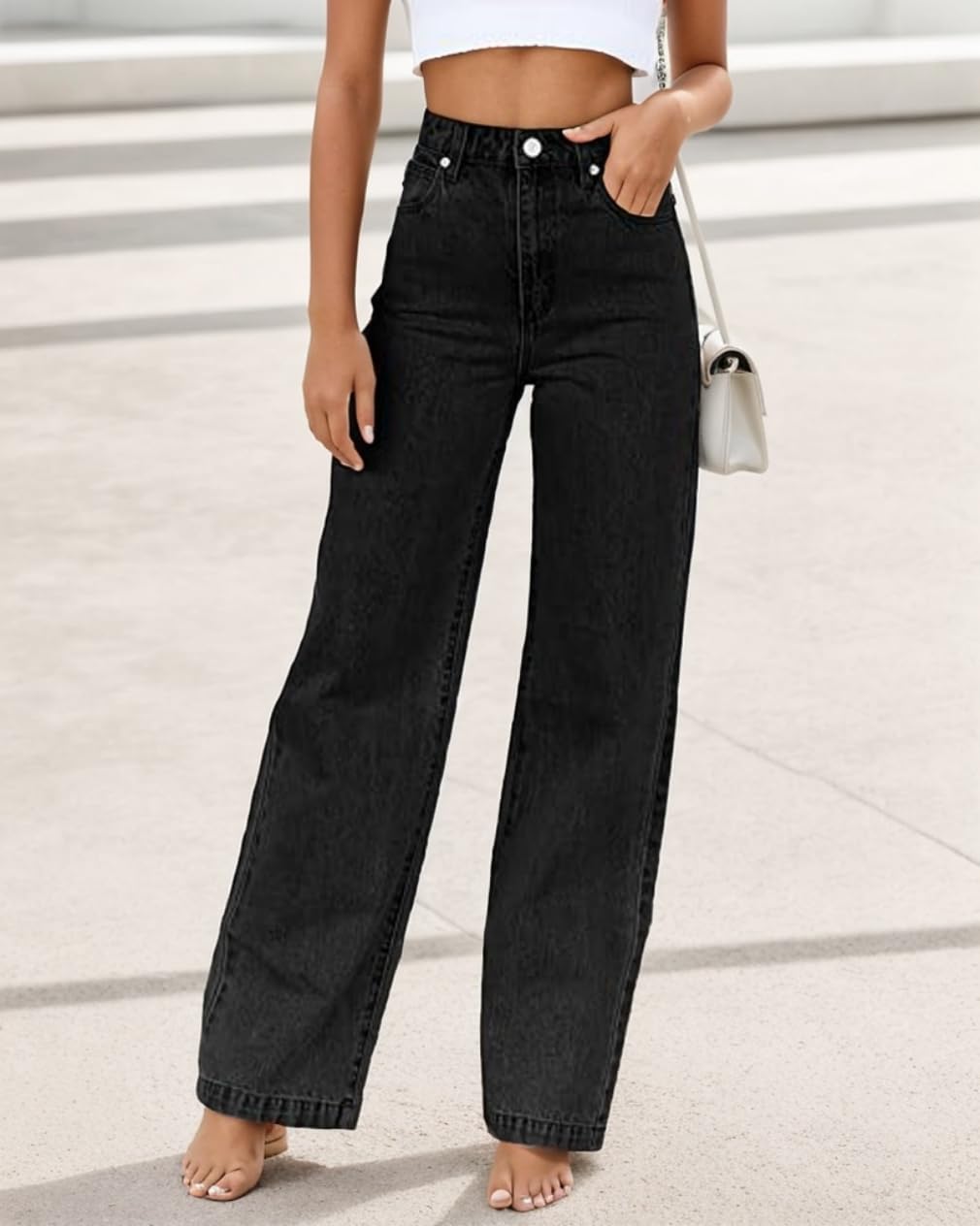 Women's Boyfriend Jeans - Mid Waist Straight Leg Loose Fit Lightweight Stretchy Denim Pants for Casual Wear | Perfect for Everyday Outfits, Weekend Errands & Coffee Dates