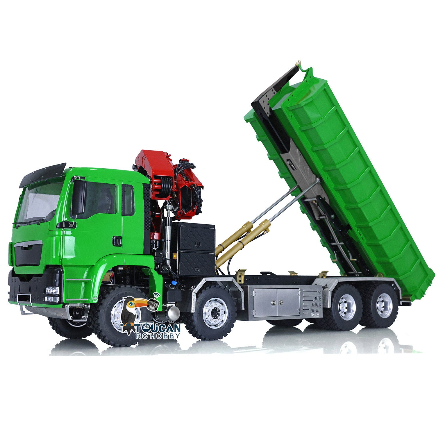 1/14 Scale LESU 8x8 Radio Controlled Hydraulic Dump Truck - Metal RC Construction Vehicle with Crane, ESC, Servo, Lights & Sound System - Perfect for Construction Site Play and Collectors