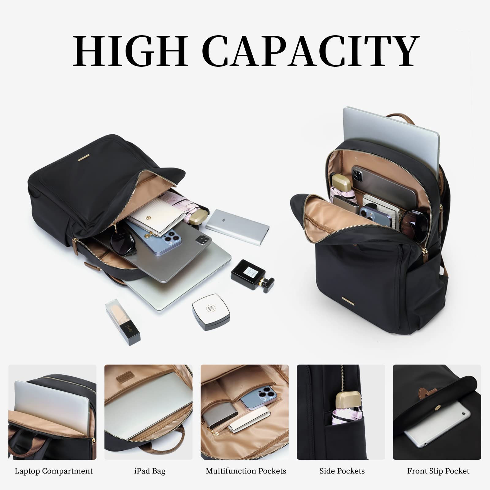 Stylish Women's Laptop Backpack Purse - Fits 16 Inch Notebook, Water-Resistant Casual Daypack for Work, Travel & College - Fashionable Computer Bag (Black) | Perfect for Commuting, Business Trips & Campus Life