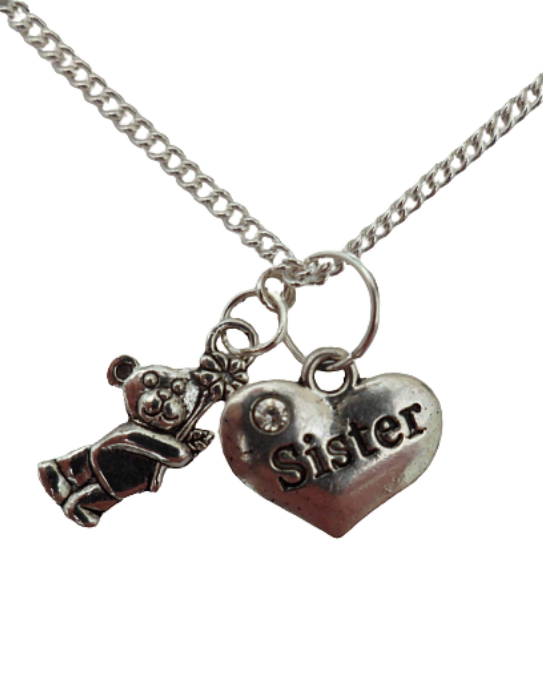 Silver Heart Bear Necklace - Sister Love Gift for Birthdays