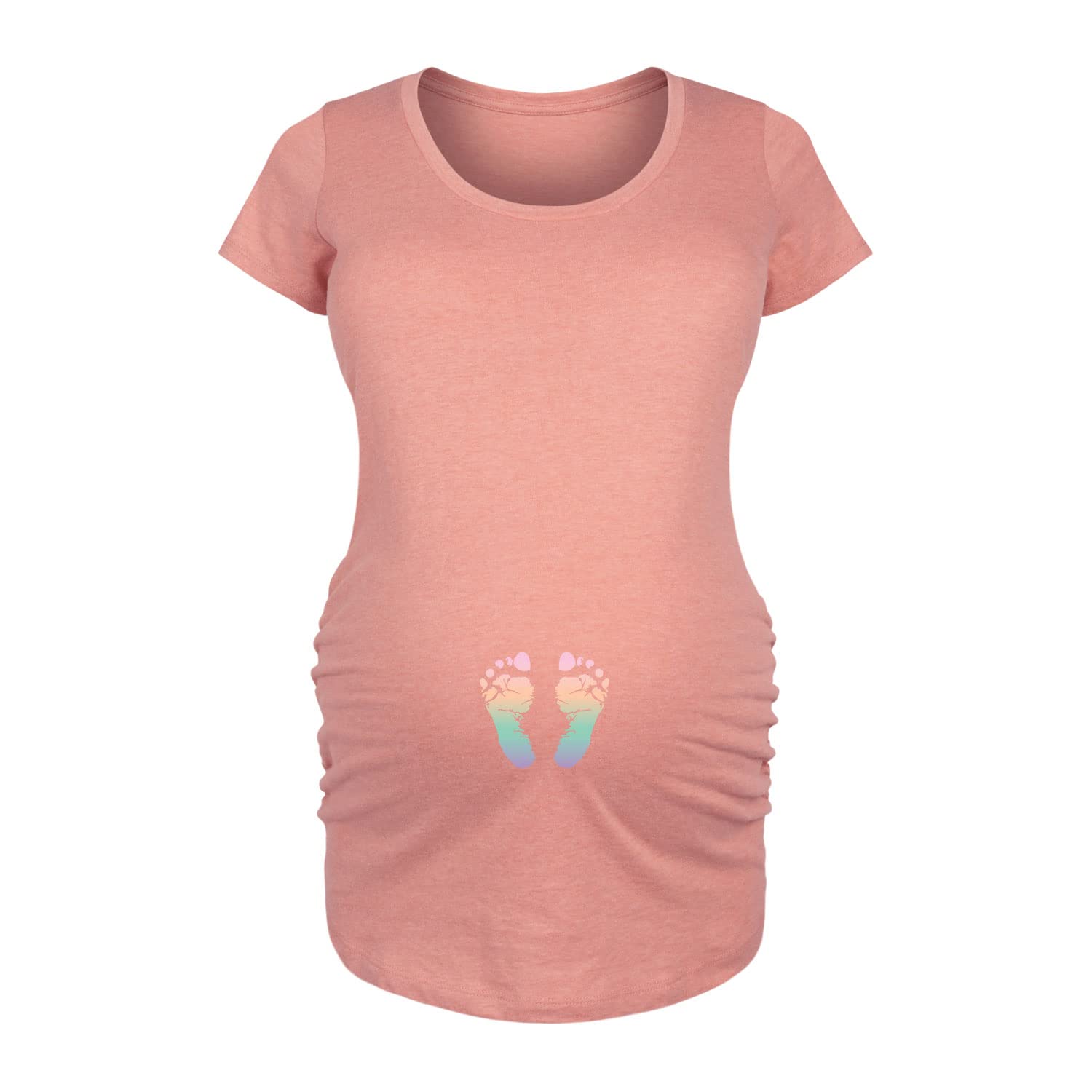 Bloom Maternity Rainbow Footprints Maternity Scoop Neck T-Shirt - Soft Cotton Pregnancy Tee for Expecting Moms - Perfect for Baby Showers, Maternity Photos & Everyday Comfort