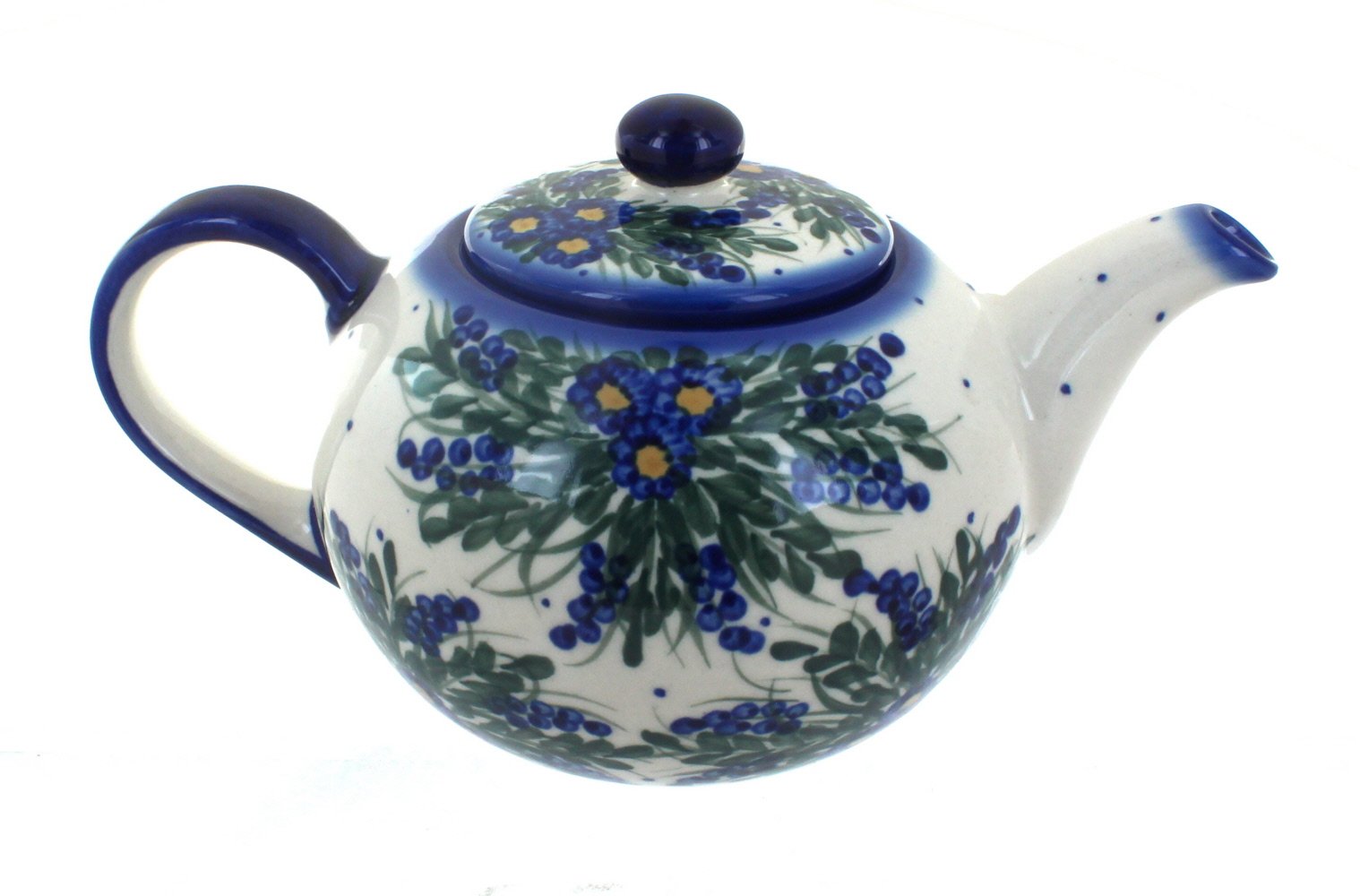 Handmade Blue Rose Polish Pottery Hyacinth Large Teapot - Elegant Ceramic Tea Pot for Home Decor, Gift & Afternoon Tea Party