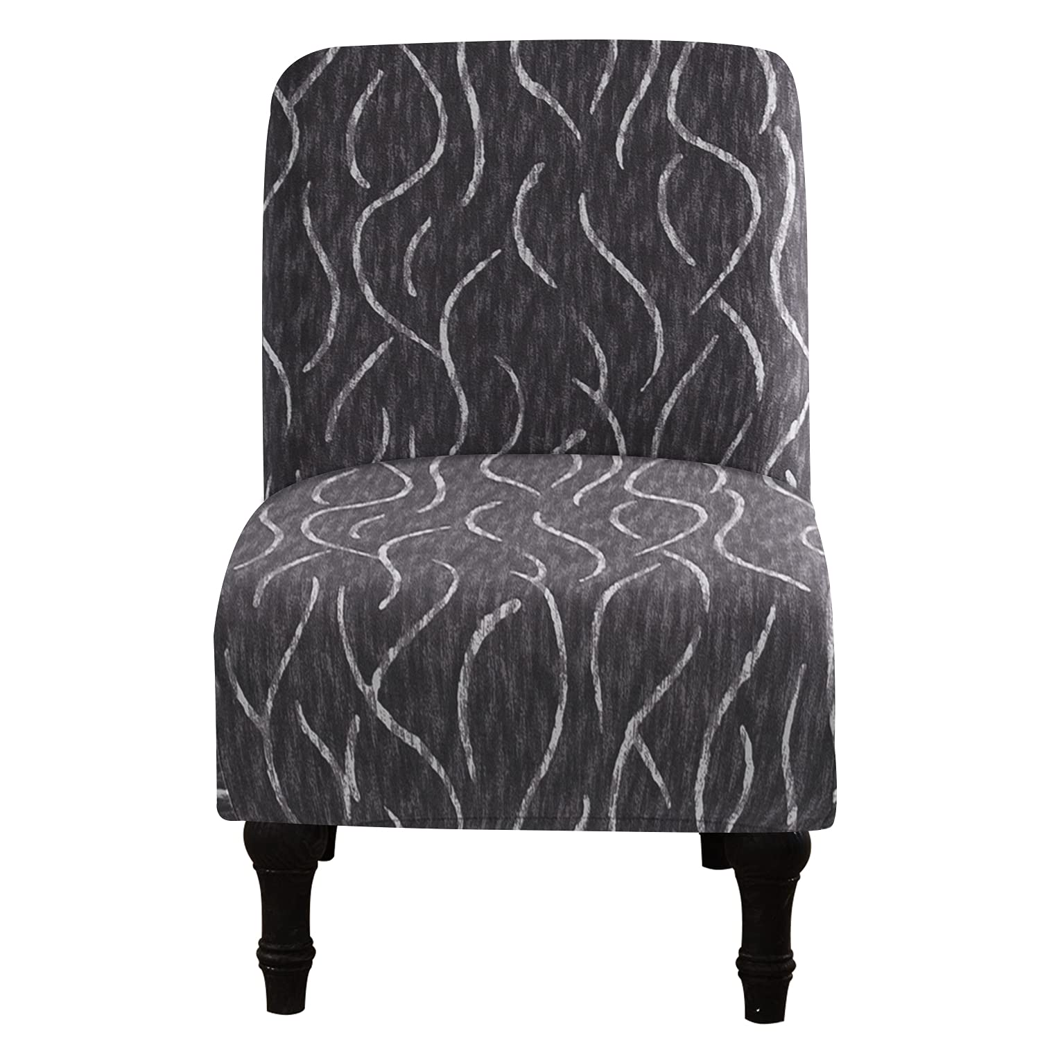 Stretch Printed Pattern Textured Soft Armless Accent Chair Slipcover - Washable Furniture Protector for Bedroom, Living Room & Office - Light Gray Curve - Perfect for Home Decor, Guest Seating & Small Spaces