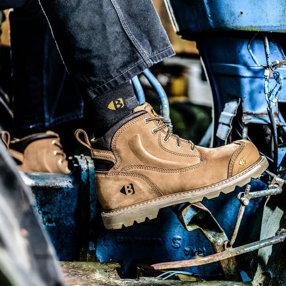Buckler B650SM Safety Work Boots - Honey Nubuck Leather Lace-Up Boots for Men | Slip Resistant & Electrical Hazard Protection | Ideal for Construction, Warehouse & Industrial Work