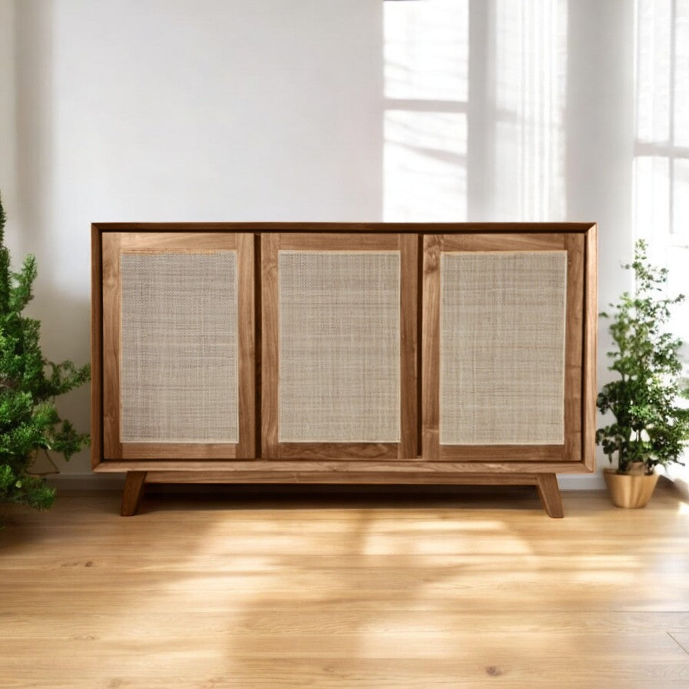 Rattan Sideboard with Storage - Natural Woven Rattan Buffet Cabinet for Dining Room, Living Room & Entryway - Stylish Home Decor & Organizer