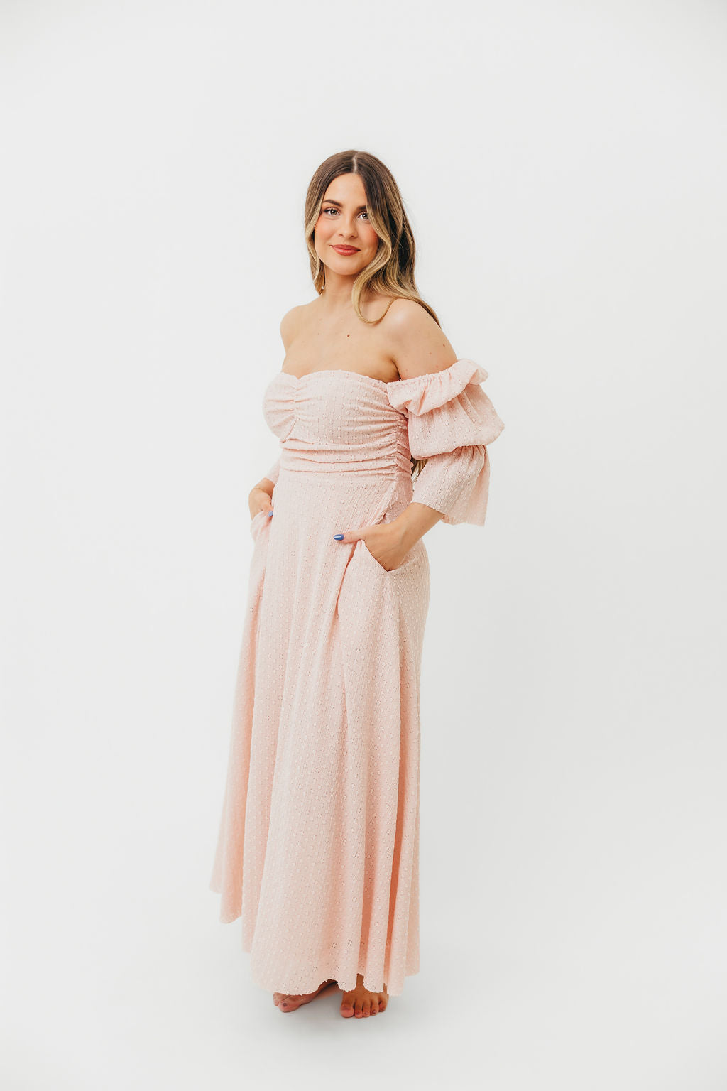 Corrine Tiered Sleeve Maxi Dress with Pockets - Ballerina Pink | Bump Friendly Maternity Dress | Perfect for Weddings, Baby Showers & Summer Vacations