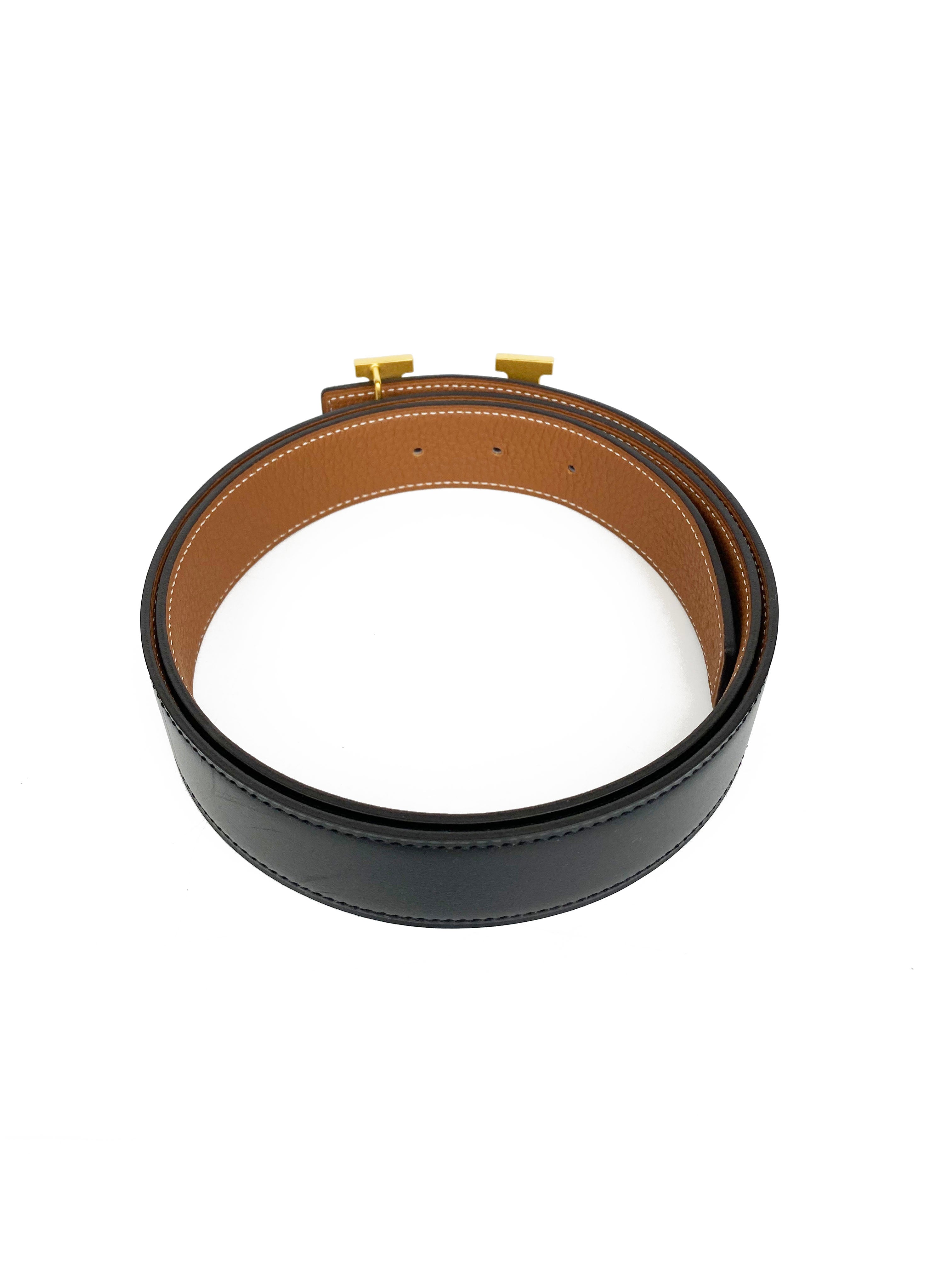 Hermes Constance Belt - Black & Gold Reversible Leather Strap 90cm | Luxury Designer Belt for Women | Perfect for Office, Evening & Special Occasions