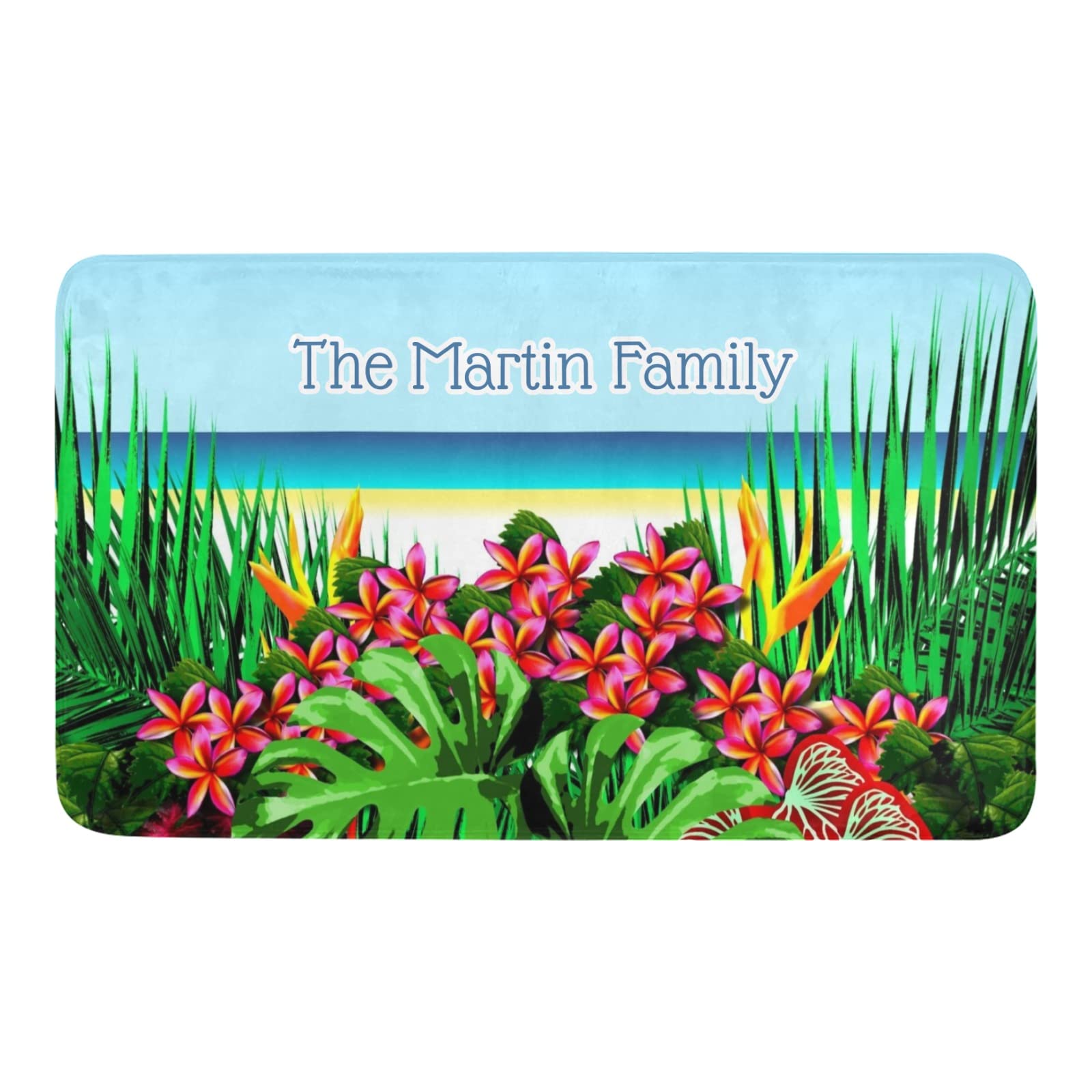 Custom Tropical Beach Doormat - Personalized Text & Name - Indoor/Outdoor Welcome Mat for Home, Pet & Entrance Decor - 30x18 Inch - Perfect for Beach Houses, Vacation Rentals & Coastal Style Homes