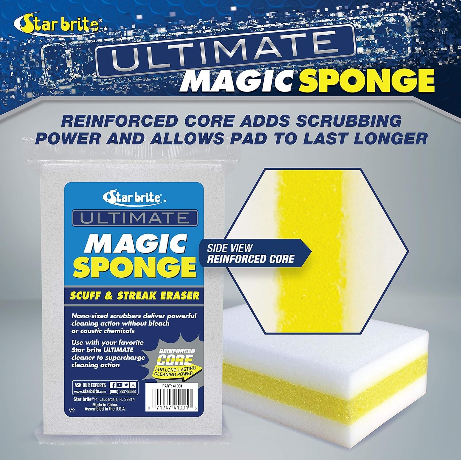 STAR BRITE Boaters Combo Set - Boat Cleaning Kit with Telescoping Handle, Boat Hook, Scuff Eraser (2 Pack) & Giant Sponge | Perfect for Marine Maintenance, Deck Scrubbing & Watercraft Care