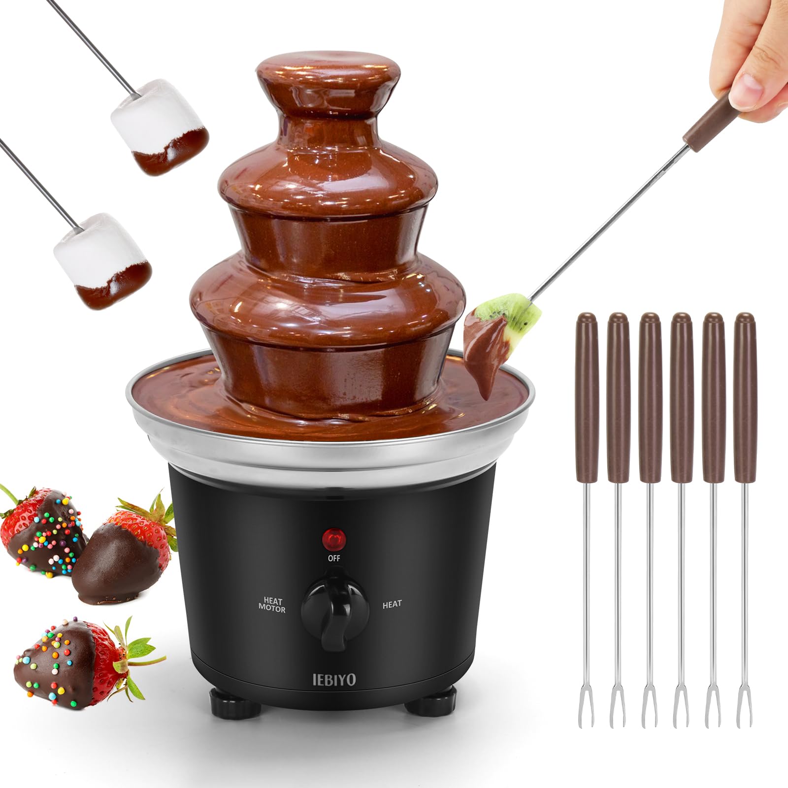 3-Tier Electric Chocolate Fondue Fountain with 6 Dipping Forks - Black Melting Machine for Chocolate, Cheese & Desserts | Perfect for Housewarming, Christmas Parties, Weddings & Family Gatherings