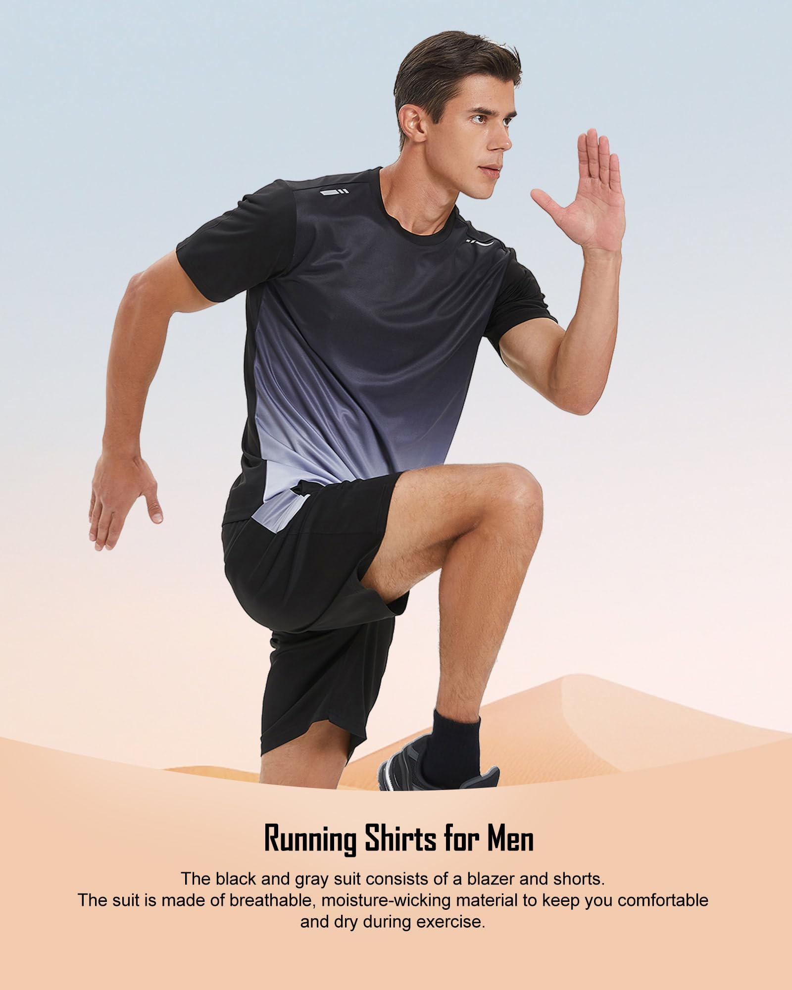 BOOMCOOL Men's 6-Pack Gym Clothes Set - Workout Shorts & Long Sleeve Shirts for Running, Training & Fitness - Moisture Wicking Dry Fit Athletic Outfits for Gym, Jogging & Sports Activities