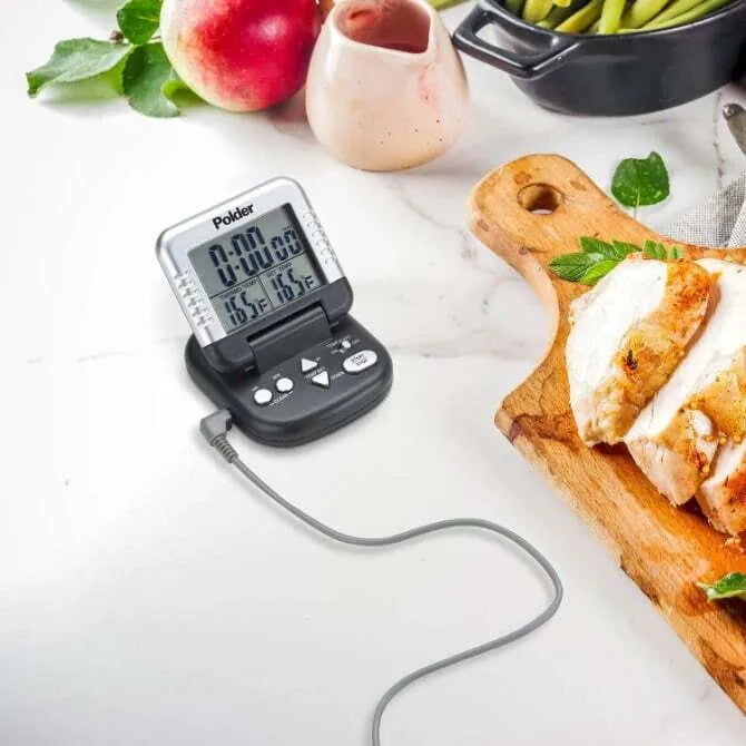 Digital Timer & Meat Thermometer with Probe - Perfect for Grilling, Smoking, and Roasting