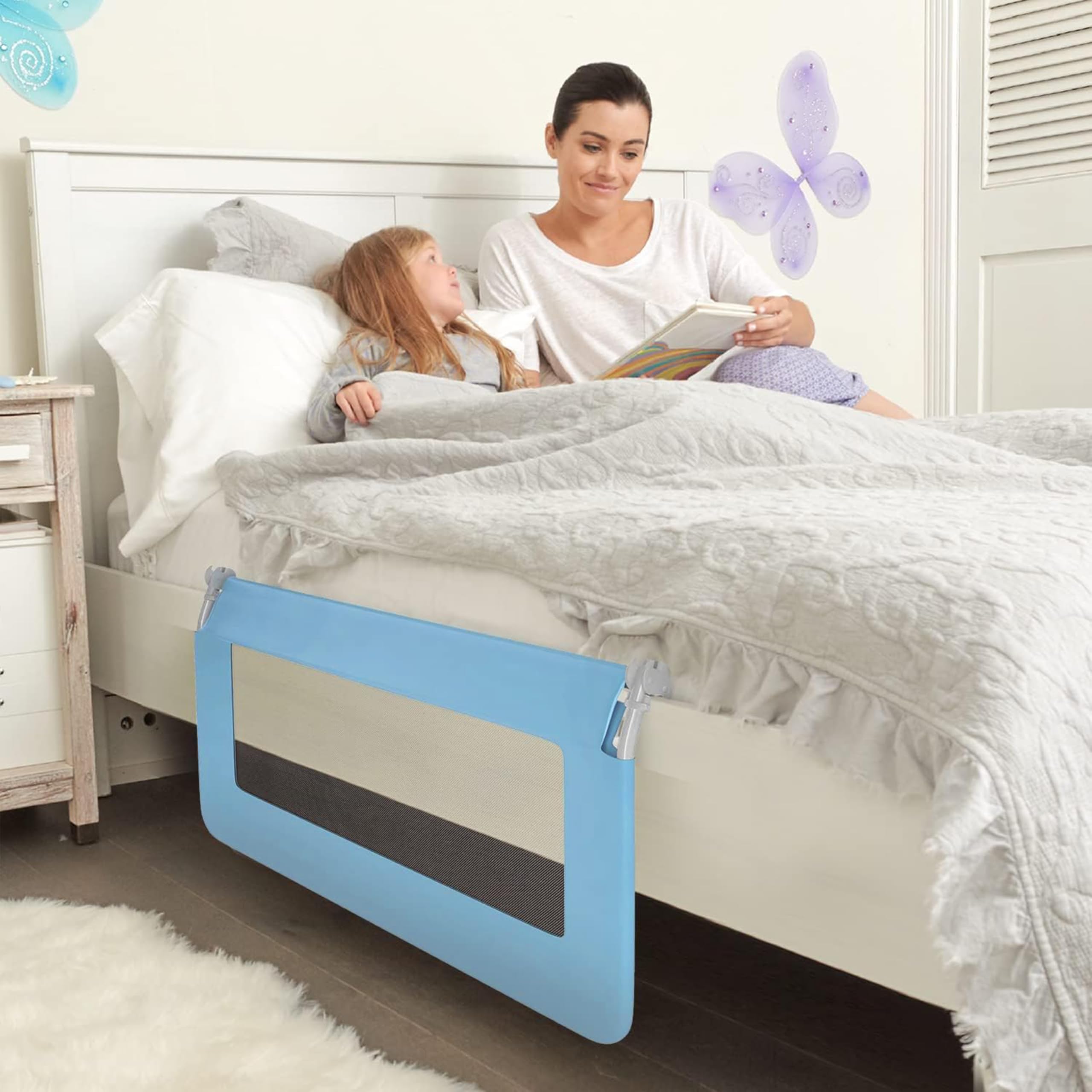 **ComfyBumpy Adjustable Toddler Bed Rail Guard - Safety Bed Rails for Kids, Fits Twin, Full, Queen & King Size Beds - Swing Down Baby Bed Side Rail - Blue, Regular (35.5