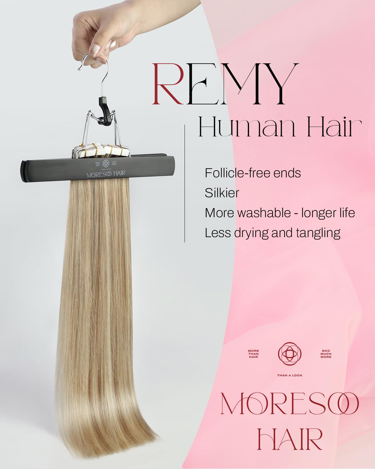 Moresoo 20 Inch Honey Blonde Highlighted Tape-In Hair Extensions - 20pcs 50g Human Hair Extensions for Seamless & Invisible Look - Perfect for Parties, Weddings & Daily Styling