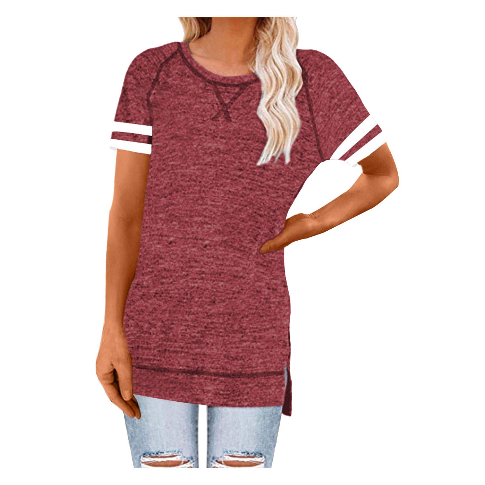 Women's Casual V-Neck Short Sleeve T-Shirt - Solid Color Loose Fit Round Neck Top for Everyday Wear | Perfect for Work, Weekend Outings & Summer Vacation