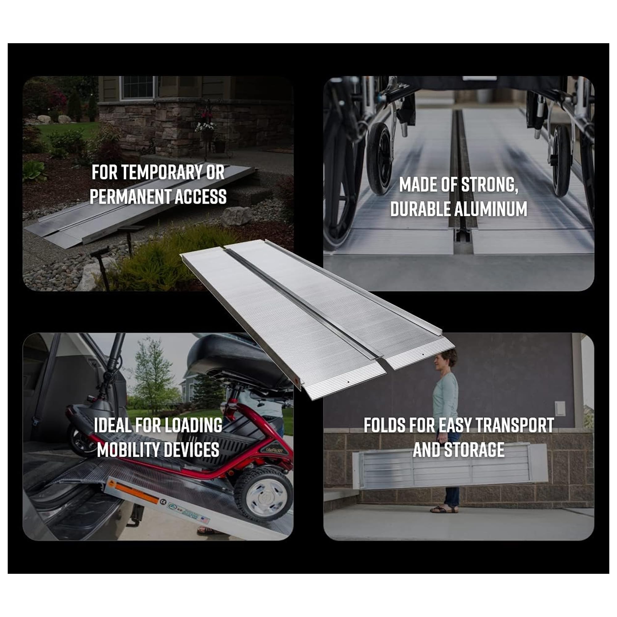 EZ-ACCESS SUITCASE 4ft x 30in Portable Folding Wheelchair Ramp with Ergonomic Handles, Non-Slip Extruded Tread & Self-Adjusting Transition Plates - Ideal for Home Entry, Vehicles & Mobility Access