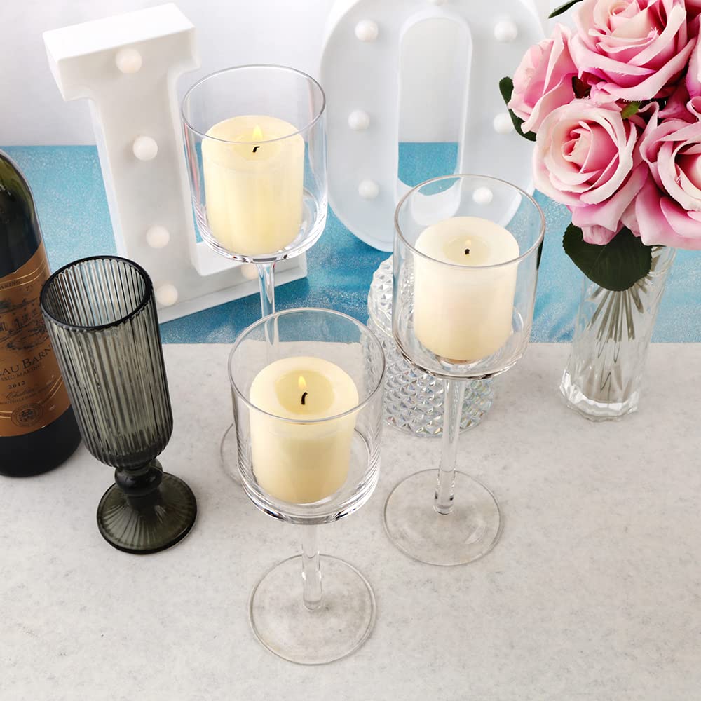 10 Sets (30 Pcs) Elegant Clear Glass Tealight Candle Holders - Tall & High for Candles Under 6cm/2.36