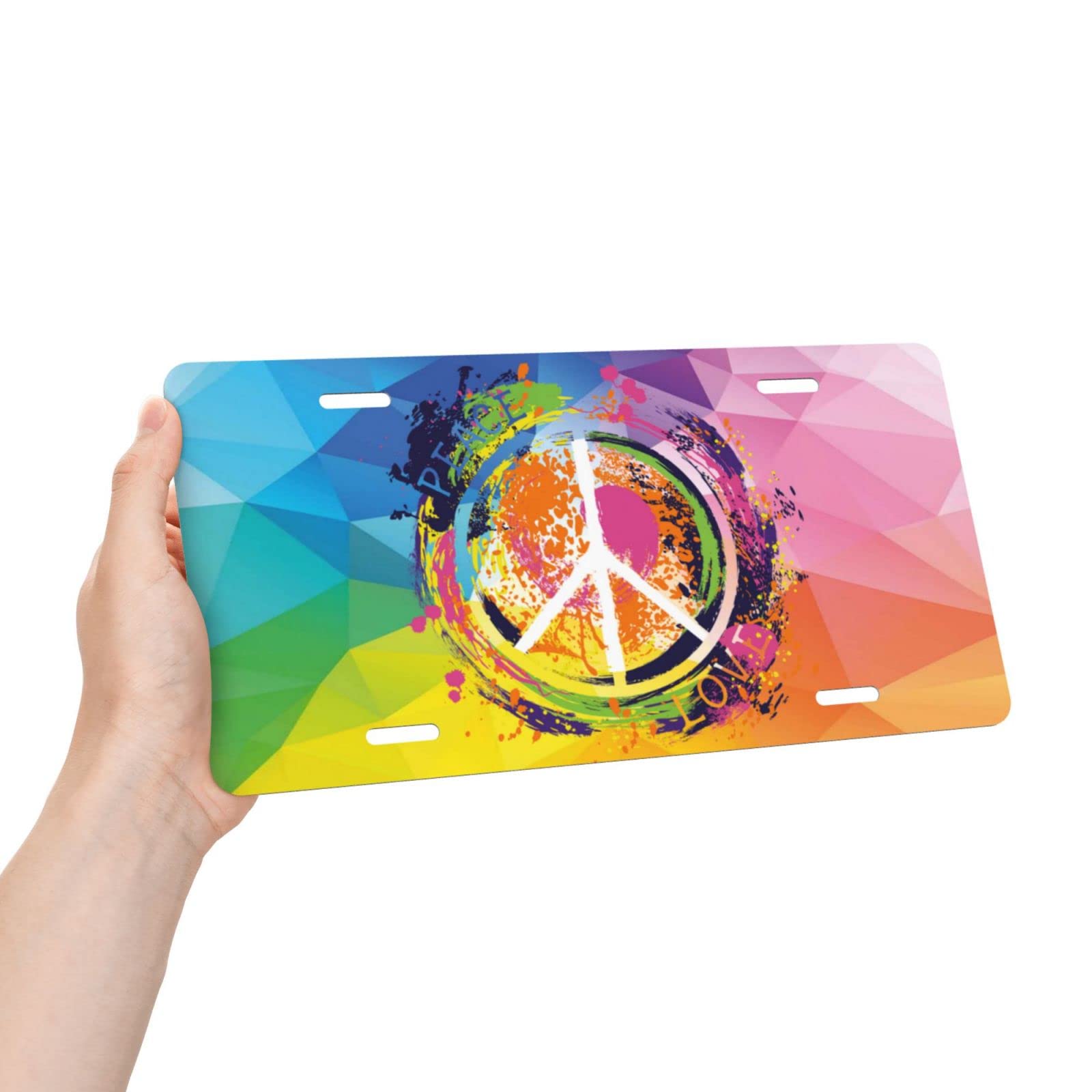 Peace and Love Decorative Vanity License Plates - 6x12 Inch Metal Car Plate, Aluminum Front License Plate Cover - Perfect for Car Enthusiasts & Hippie Style Vehicles