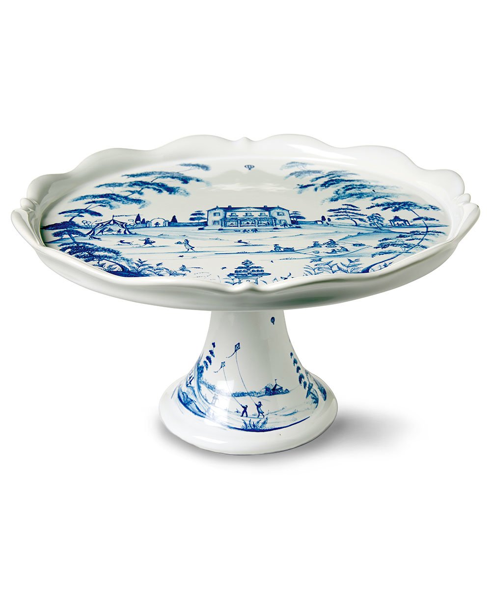 Juliska Country Estate Delft Blue Ceramic Cake Stand - Elegant 10-Inch Dessert Plate for Afternoon Tea, Bridal Shower & Holiday Parties (Blue and White Floral Design)
