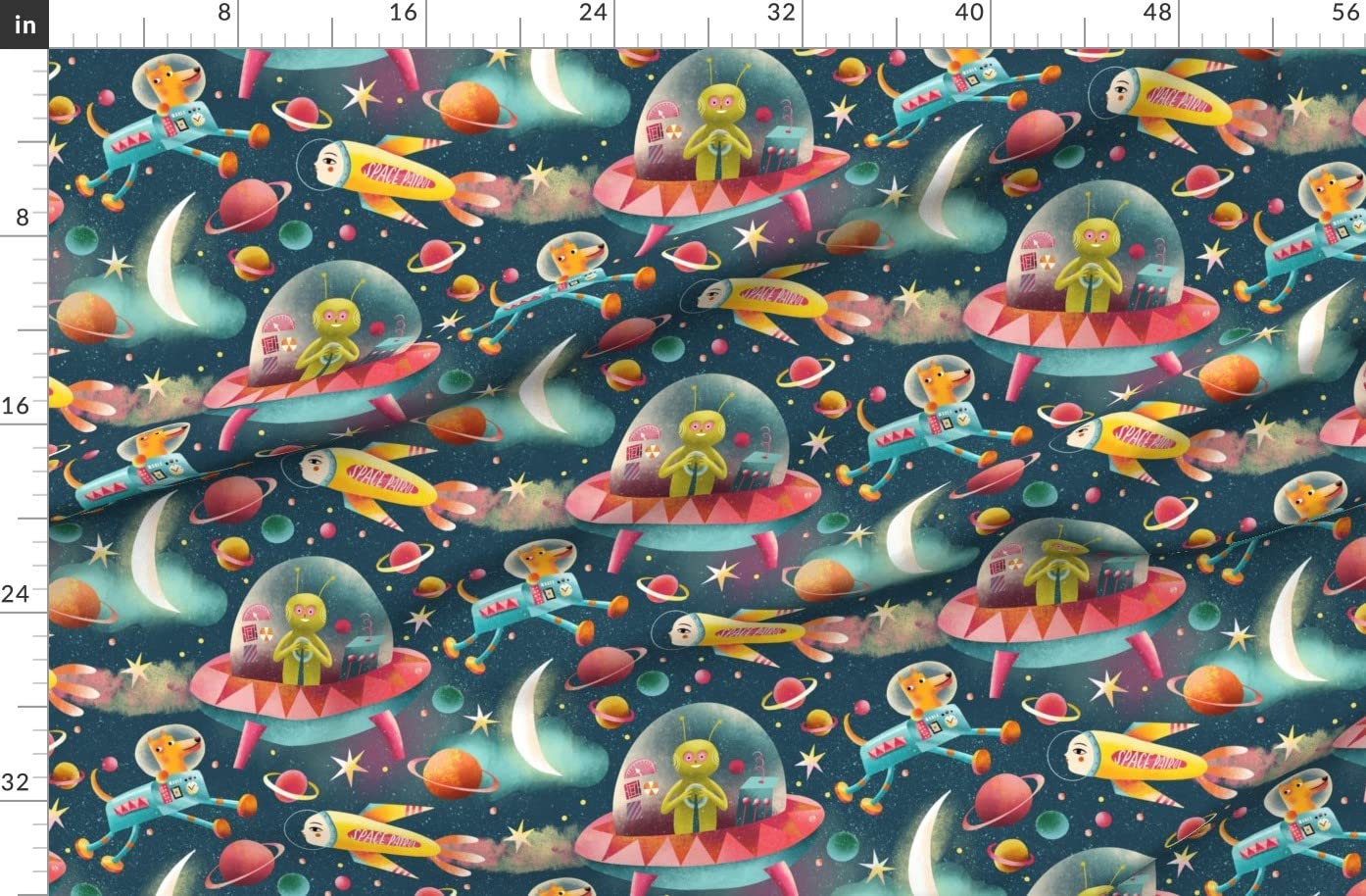 Space-Themed Printed Organic Cotton Sateen Fabric by The Yard - Playful Planets, Robots & Spaceship Design for Sewing, Quilting, Apparel & Home Decor | Perfect for Kids' Bedding, DIY Projects & Space-Themed Decorations