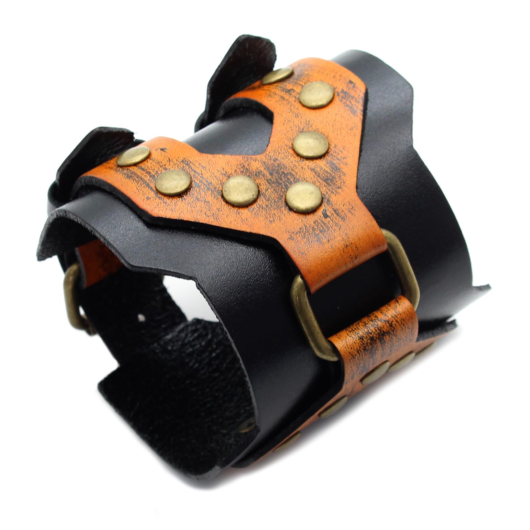 Punk Rock Wide Faux Leather Wristband - Adjustable Belt Buckle Arm Cuff Bracelet for Women & Men - Gothic Fashion Accessory for Concerts, Halloween & Alternative Style Outfits