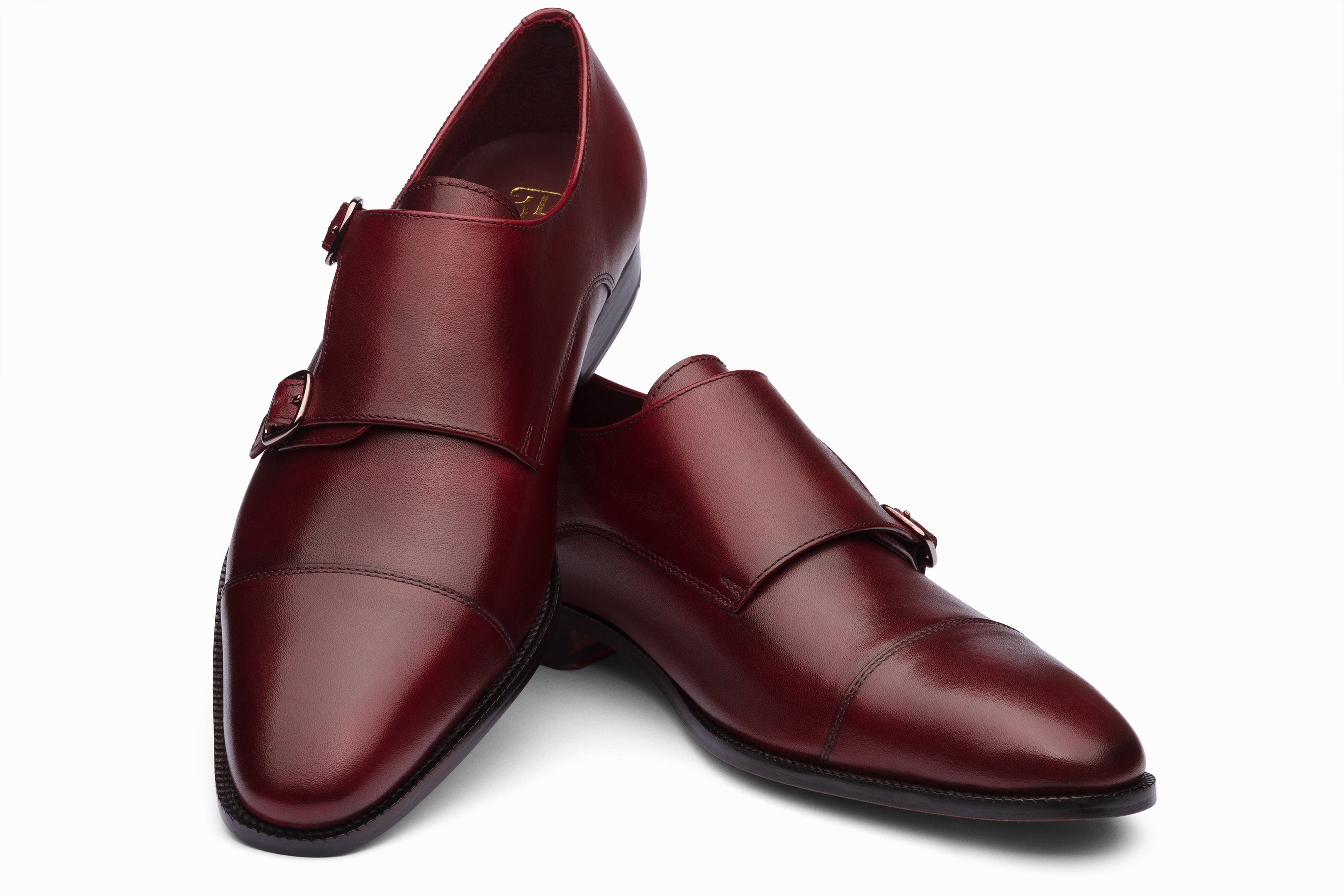 Premium Dark Burgundy Toecap Double Monk Strap Dress Shoes for Men - Elegant Business & Formal Occasions