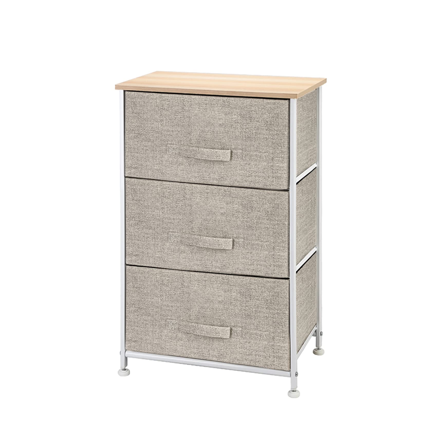 3 Drawer Fabric Nightstand with Wood Tabletop - Bedroom Dresser Organizer for Clothes Storage | Perfect for Hallway, Entryway & Closet Organization (Beige)