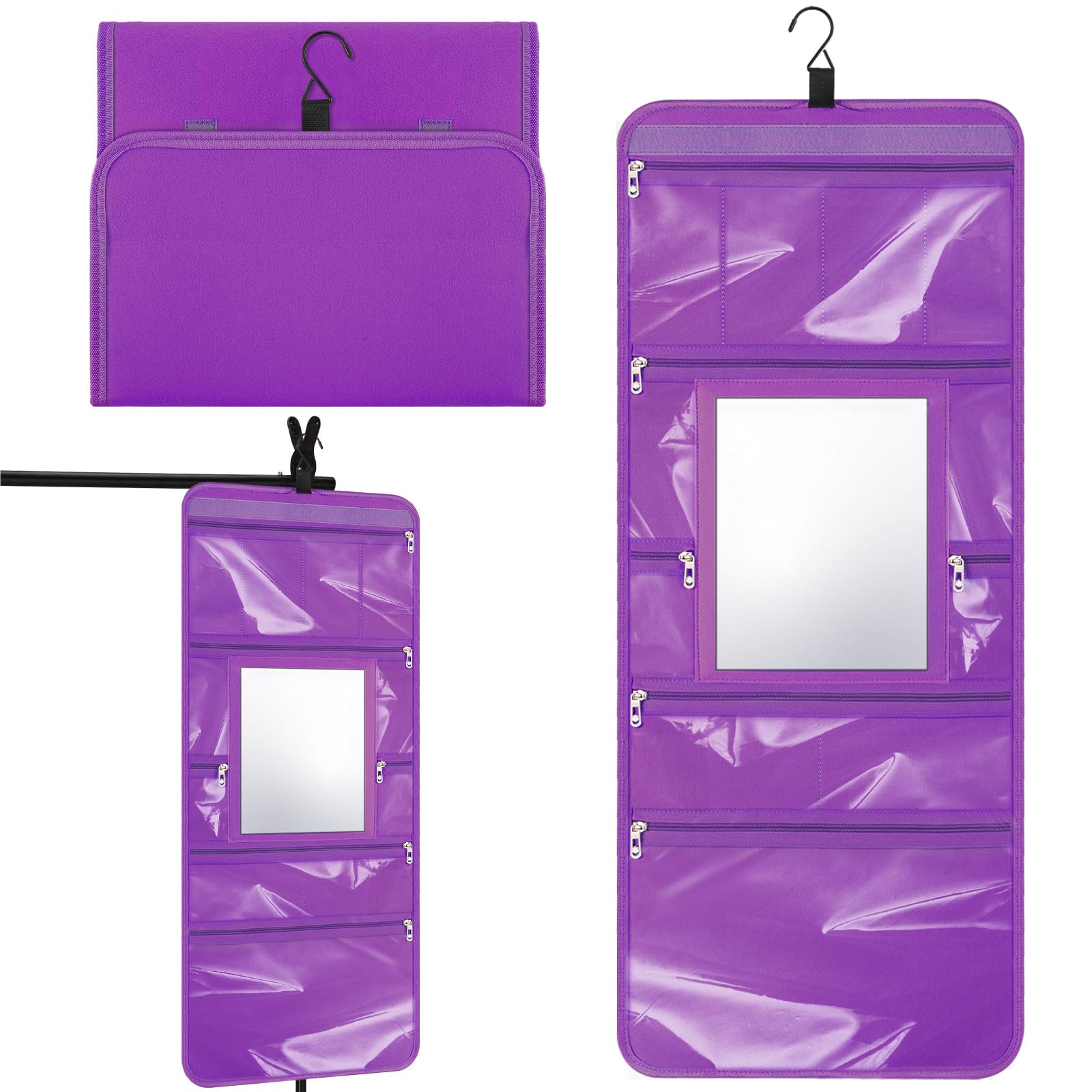 Foldable Hanging Toiletry Bag with Mirror - Travel Cosmetic Organizer for Dancers, Artists & Home Spa