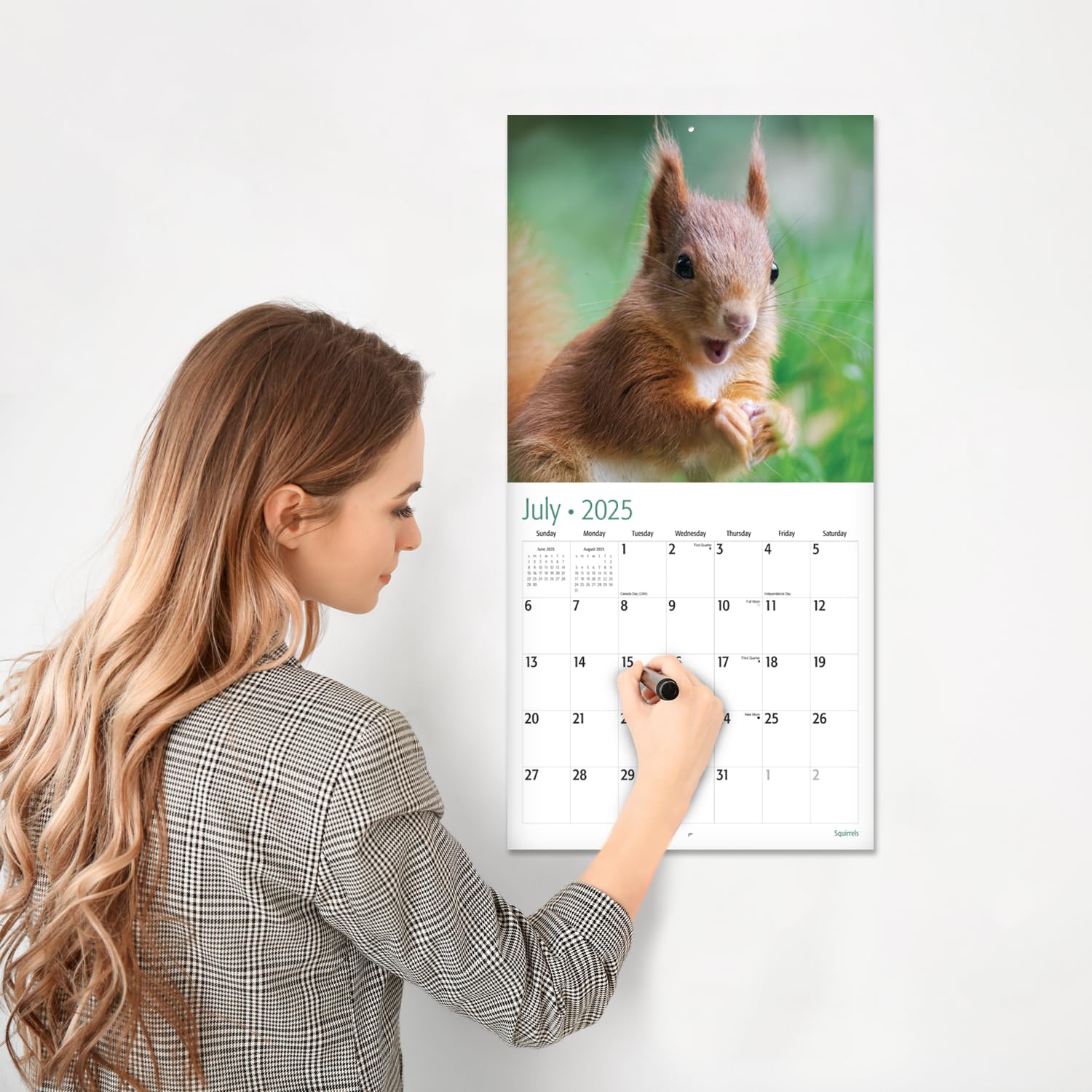 RED EMBER Squirrels 2025 Wall Calendar - 12 Month Large Format (12x24 Inches) with Thick Sturdy Paper - Perfect for Home, Office, Classroom Decor & Holiday Gifts