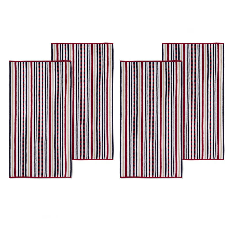 Premium 4-Piece Cotton Oversized Striped Beach Towel Set - Soft, Absorbent & Quick-Drying for Pool, Beach, Yoga & Gym Use