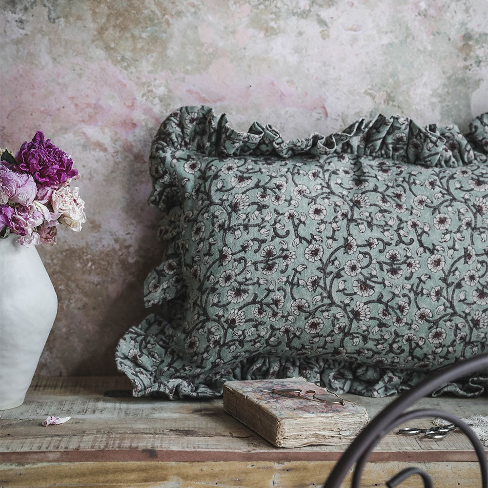 Handmade Linen Block Printed Pillow Cover No. 0232 - Bohemian Home Decor for Living Room, Bedroom & Sofa