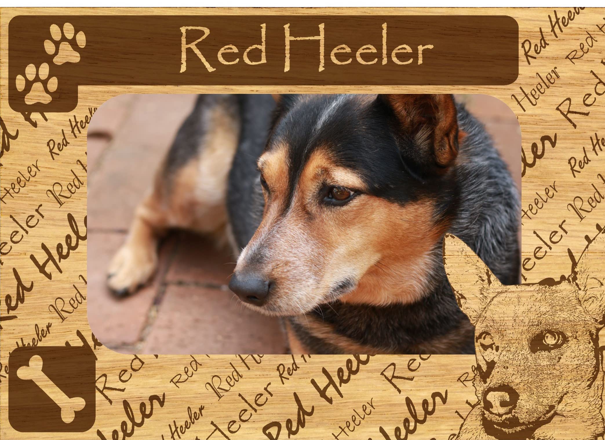 Red Heeler with Paws Engraved Wooden Picture Frame Magnet - Perfect for Pet Lovers, Home Decor, and Refrigerator Organization