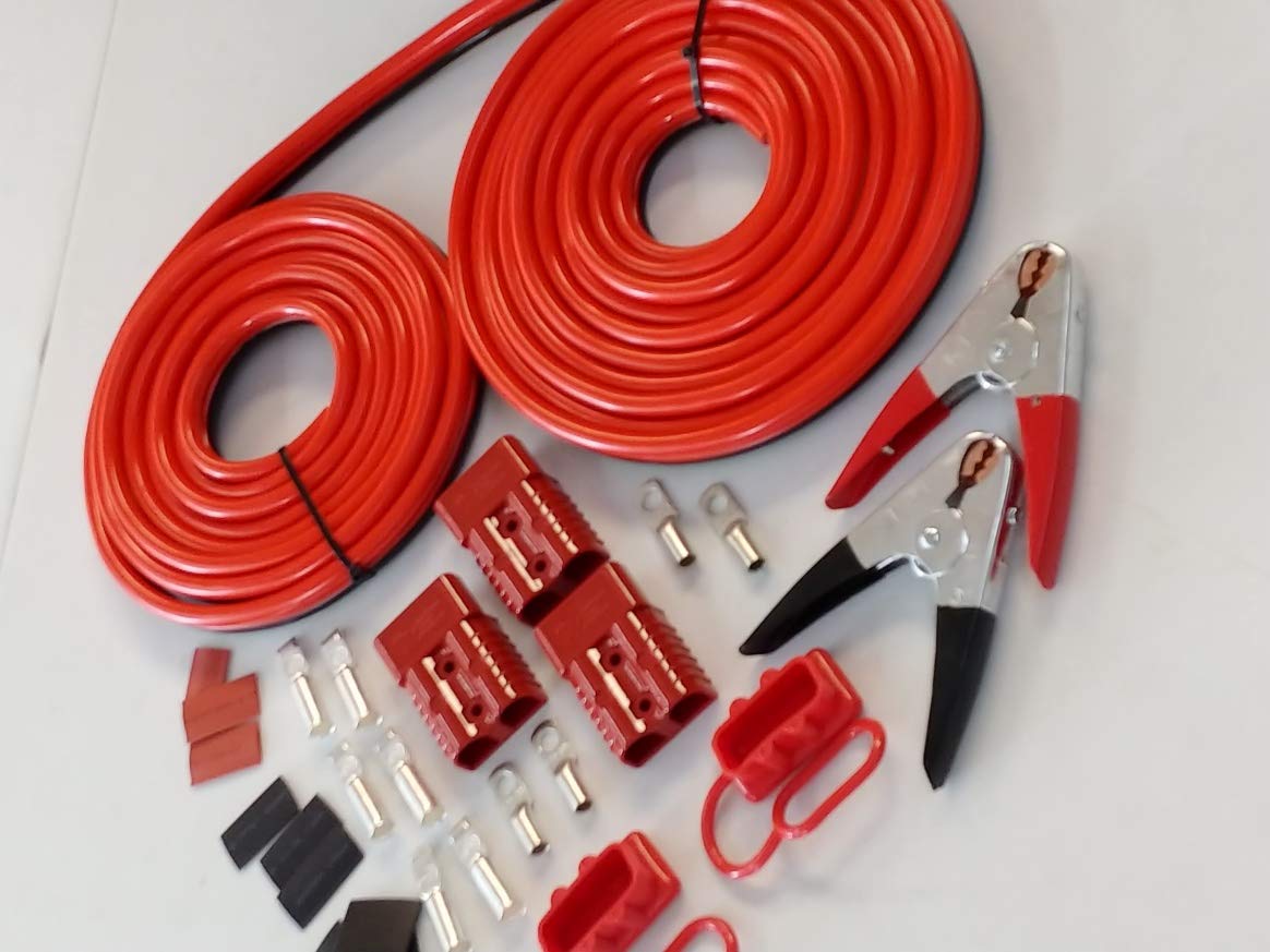 32ft DIY Winch Jump Booster Permanent/Non-Permanent Quick Connect Trailer Cable 1 Gauge - Red for Off-Road Recovery, Vehicle Towing & Emergency Power Transfer