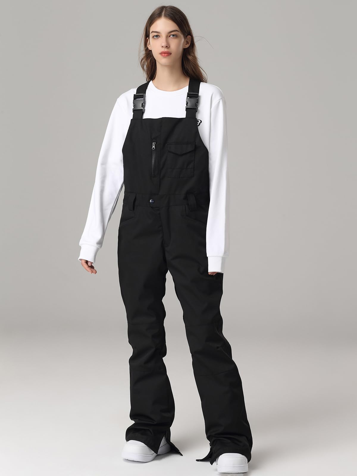 SEARIPE Women's Waterproof Ski Pants Insulated Snow Bib Overalls - Adjustable Ripstop Snowboard Pants for Skiing & Winter Sports (Black, Medium)