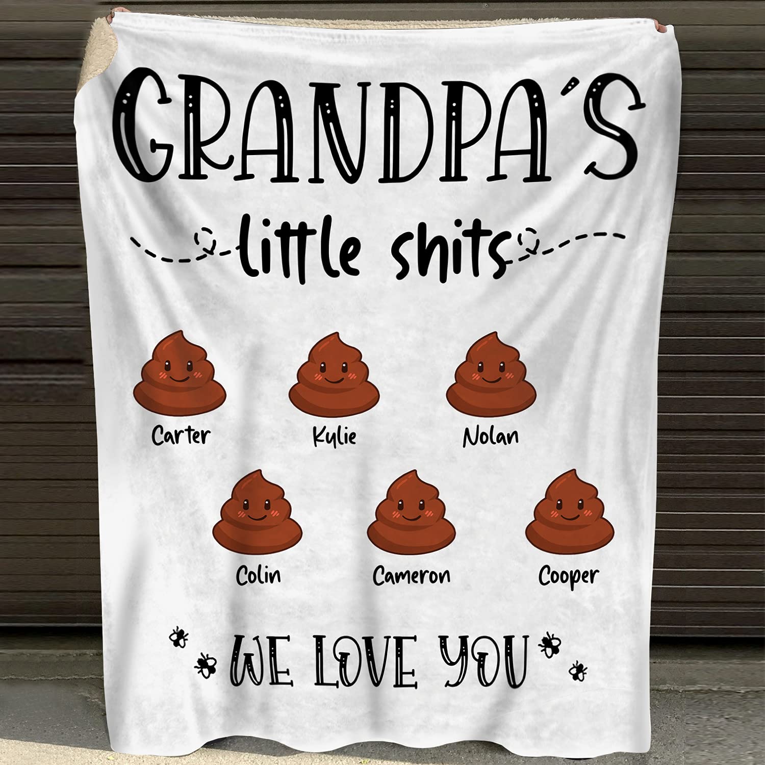 Funny Personalized Grandpa Blanket - Custom 'Little Shits We Love You' Throw with Names - Perfect for Birthday, Father's Day & Anniversary Gifts - White, 30x40, 50x60, 60x80 Inches - Cozy Gift for Grandkids & Grandpa to Cherish Family Moments