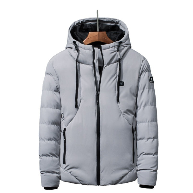 USB Heated Down Jacket for Men & Women - Winter Thicken Hooded Electric Heating Coat with Smart Temperature Control - Outdoor Hiking, Skiing, Snowboarding & Cold Weather Activities - Large Size Available