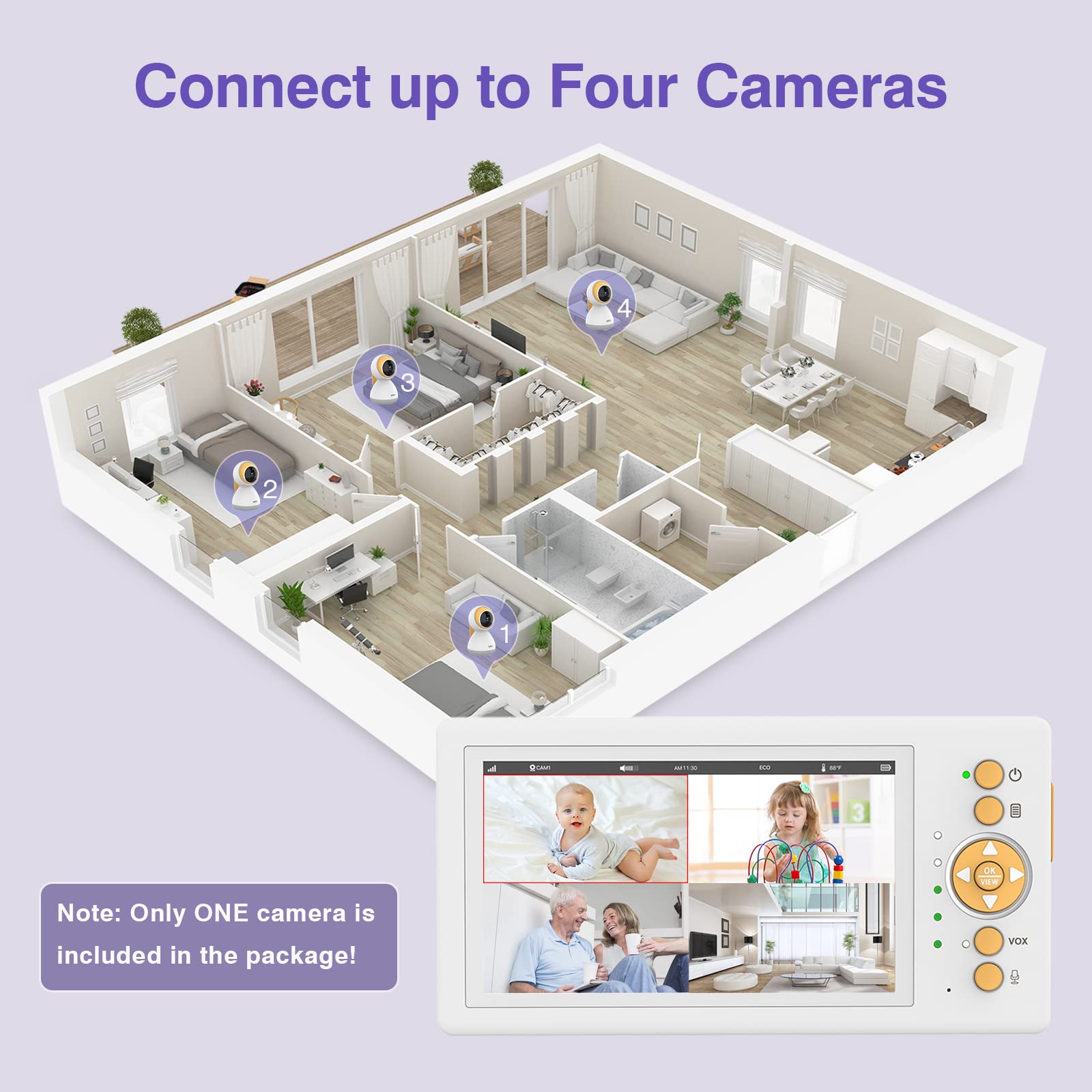 Add On Camera Unit for Model B155 Baby Monitor - Expandable Up to 4 Cameras, Yellow | Wireless Security Camera for Nursery, Kids Room & Home Monitoring