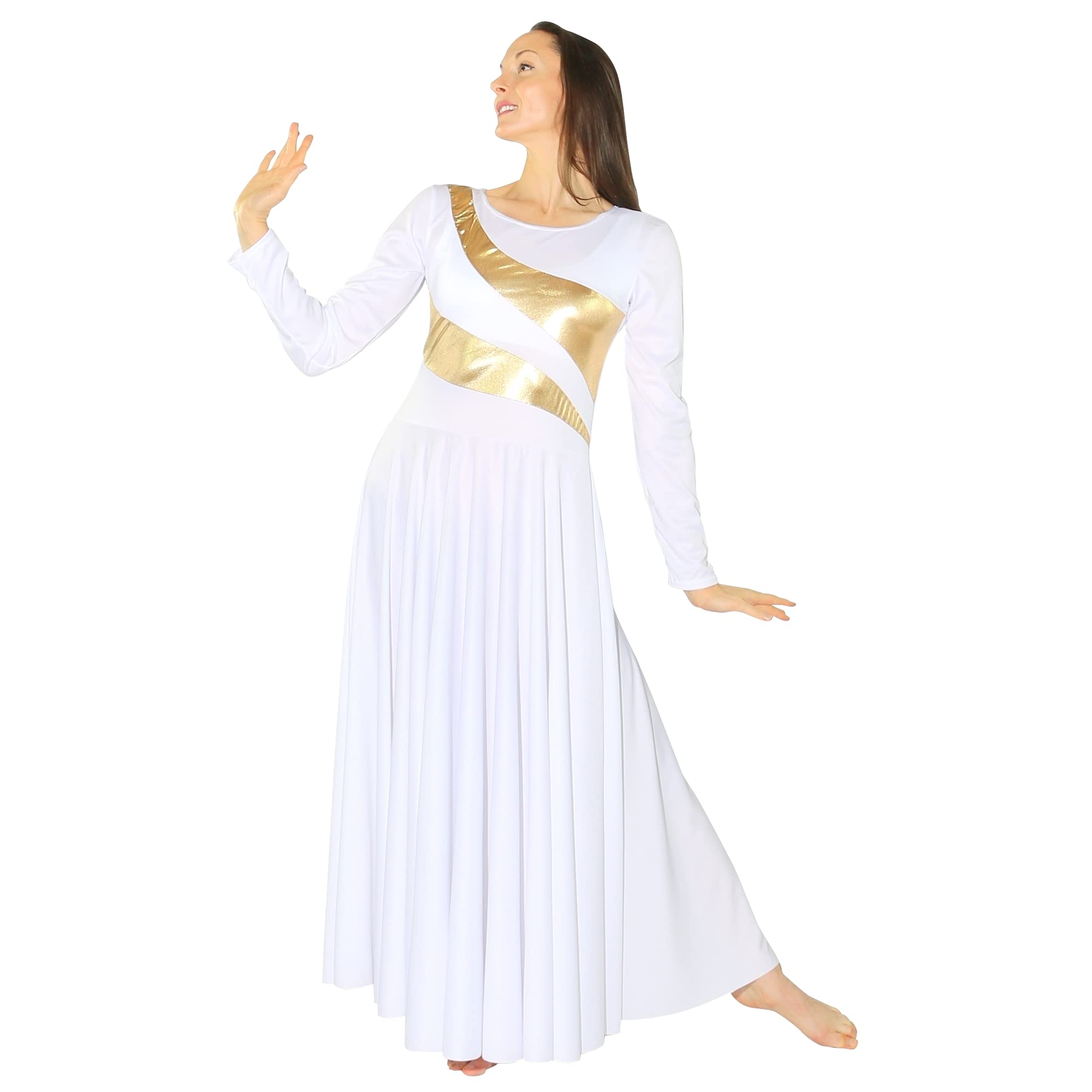 Danzcue Women's Metallic Bicolor Worship Dance Dress, Full Length Praise Dance Dress for Church Performances and Spiritual Events