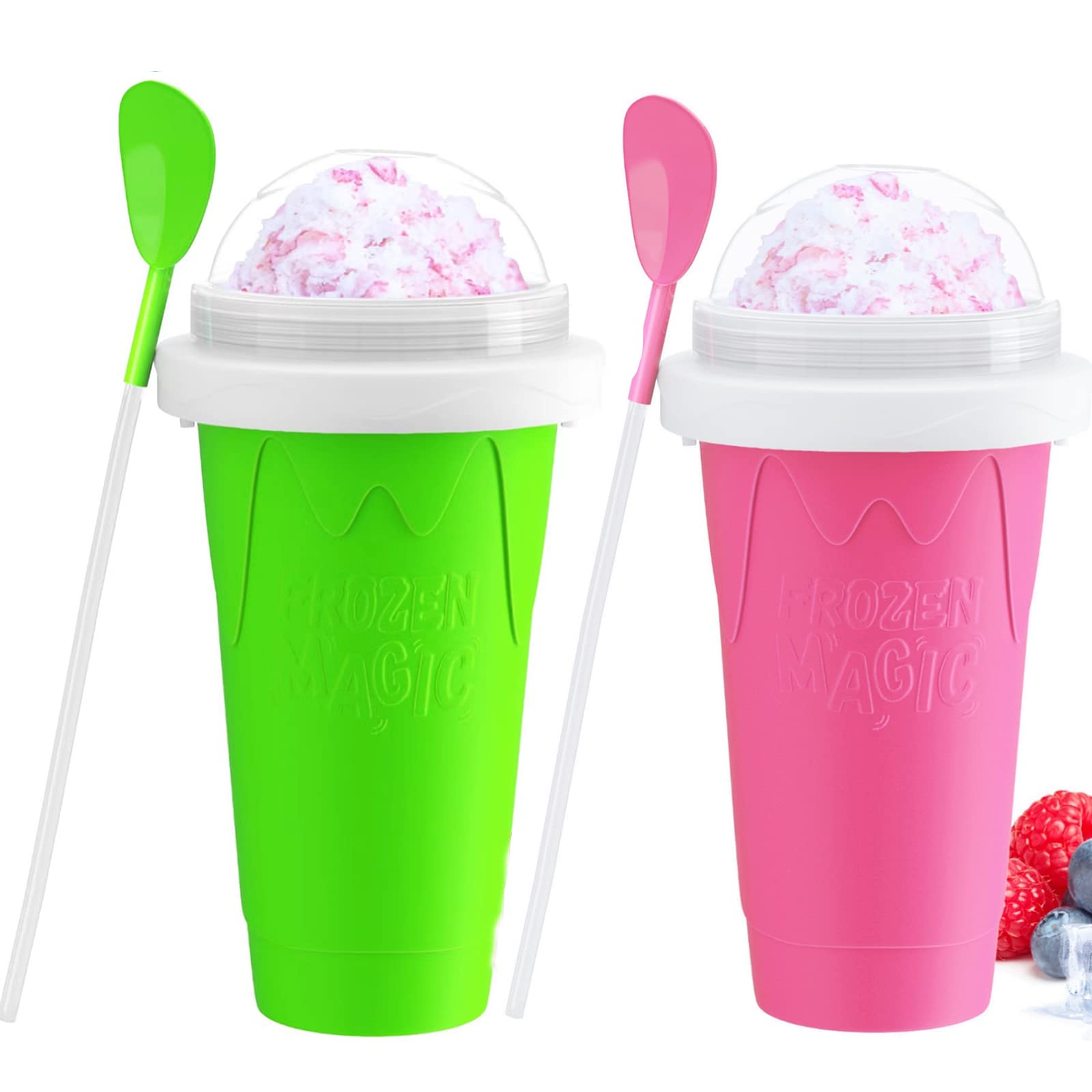 2 Pack Slushy Maker Cup - TikTok Viral Frozen Magic Squeeze Cup for Milkshakes & Smoothies | Freeze Cooling Mug for Summer Drinks (Green + Pink) | Perfect for Pool Parties, BBQs & Kids Treats