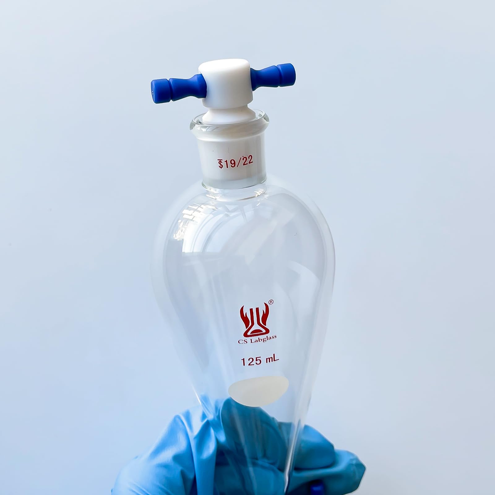 125ml Heavy Wall Borosilicate Glass Separatory Funnel with 19/22 Joint & 2mm PTFE Stopcock - Laboratory Grade for Chemical Extraction, Liquid Separation - Ideal for Chemistry Labs, Research, and Essential Oil Distillation