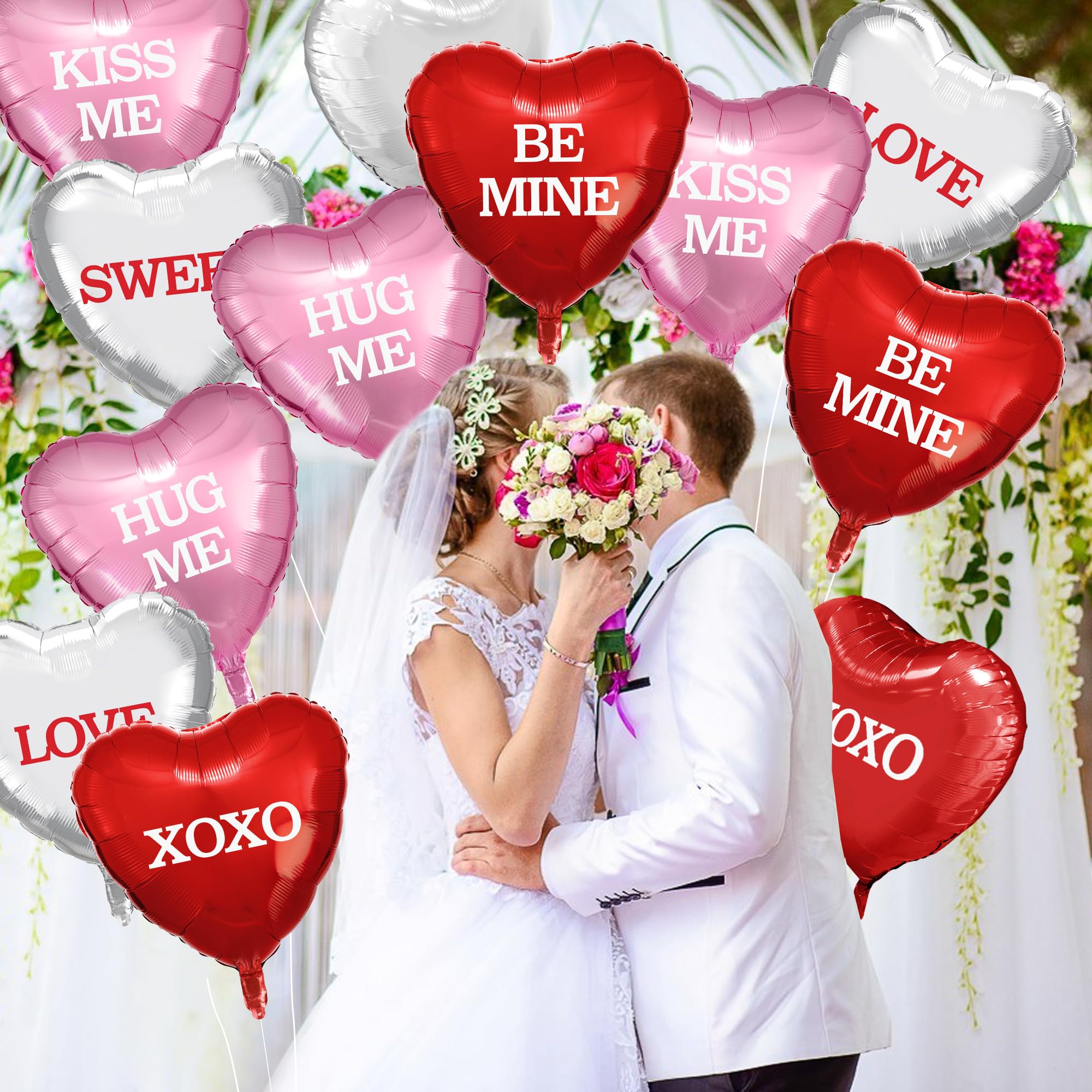 12 Pcs Valentine's Day Heart Balloons - 18 Inch Red Pink Silver Foil Heart-Shaped Balloons for Wedding, Engagement, Anniversary & Party Decorations | Romantic Backdrop, Photo Props & Home Decor
