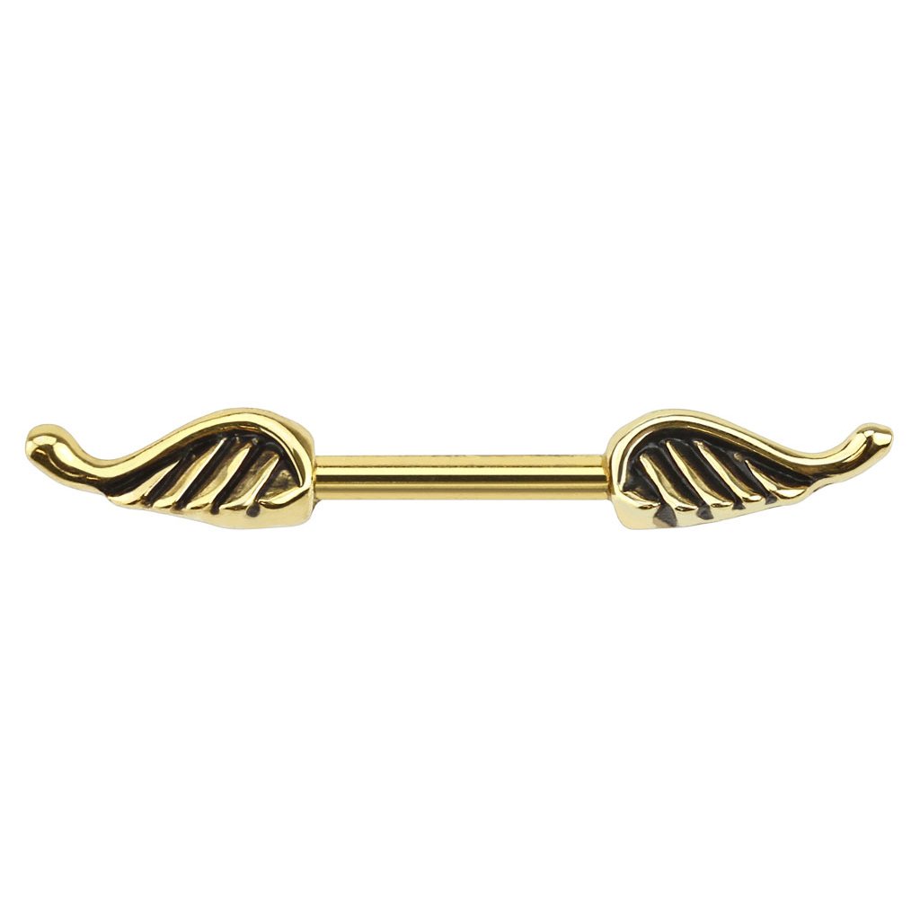Gekko Gold Plated Nipple Bar with Angel Wings - Body Jewelry for Women & Men - Perfect for Piercings, Parties, and Unique Fashion Statements