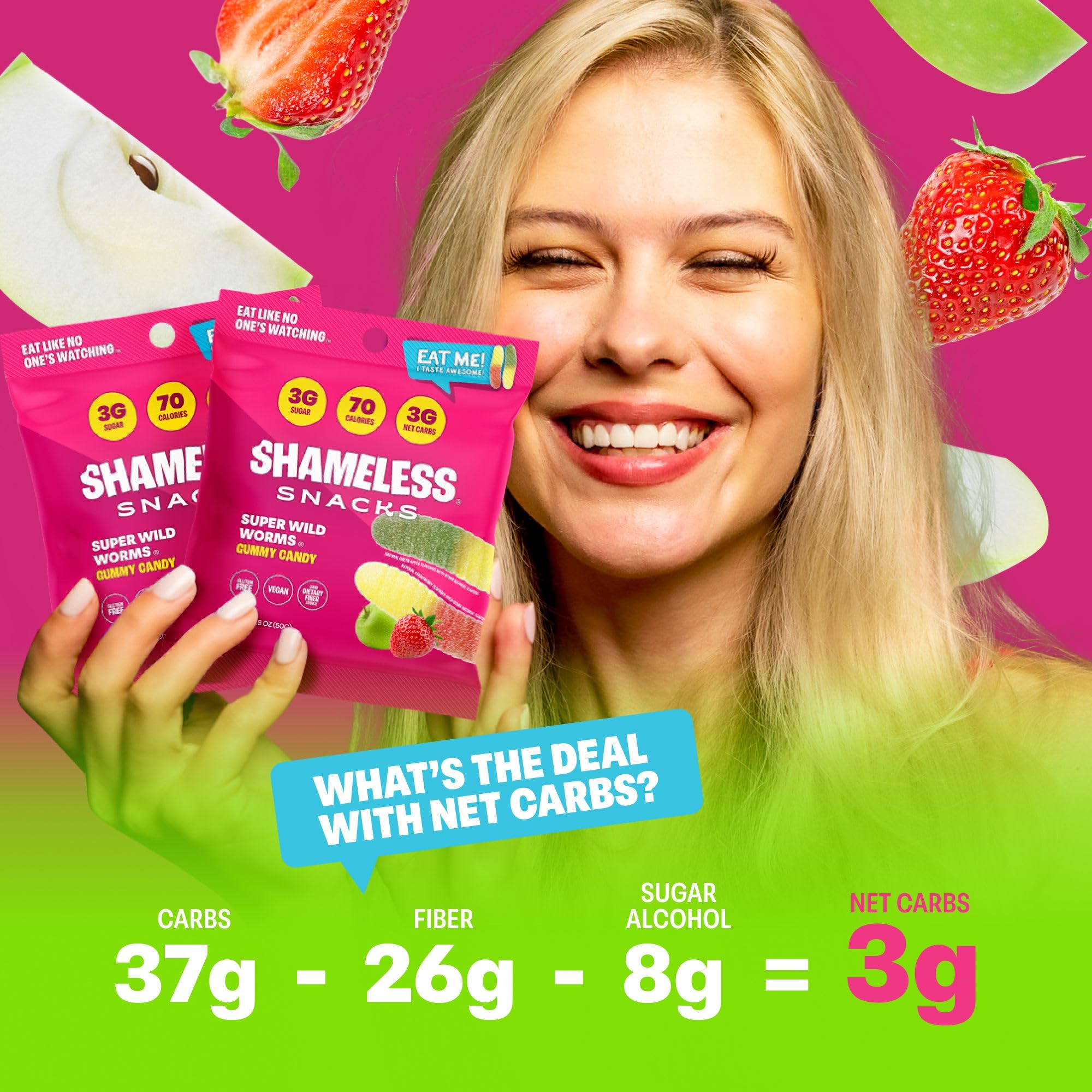 Shameless Snacks - Healthy Low Calorie & Low Carb Keto Gummies | Gluten Free Candy | 6 Pack Wild Worms | Perfect for Keto Diet, Weight Loss & On-the-Go Snacking