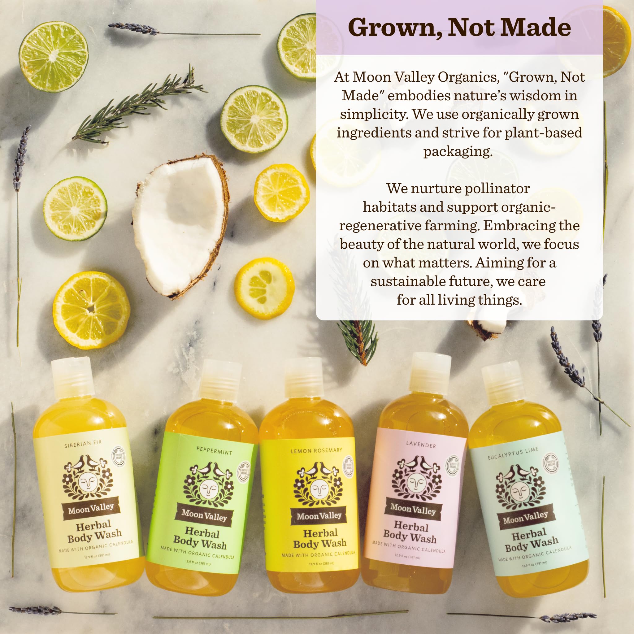 **Moon Valley Organics Herbal Body Wash - Lavender, Peppermint & Siberian Fir | All-Natural, Vegan, Paraben-Free with Moisturizing Essential Oils | 3-Pack Variety Set for Relaxation, Aromatherapy & Daily Skincare**
