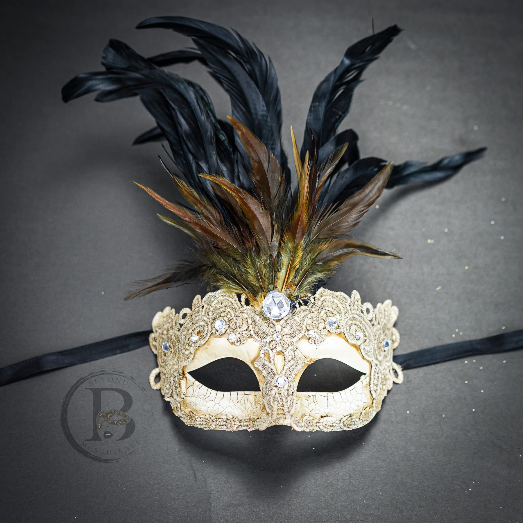Elegant Feather Masquerade Masks for Women - Venetian Style Mardi Gras, Burlesque, Halloween Costume & Cosplay Accessories - Perfect for Parties, Balls, and Themed Events