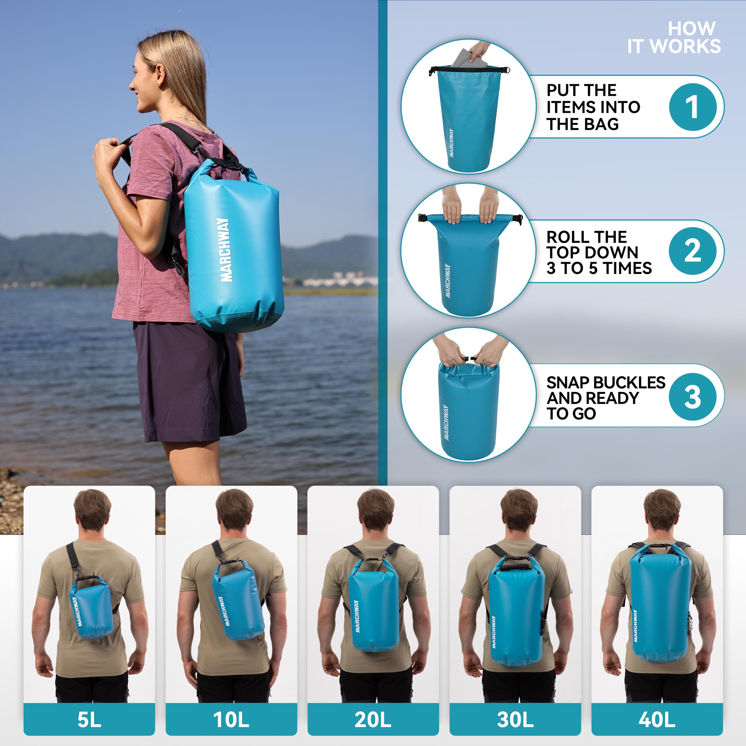 Waterproof Dry Bag Backpack 5L 10L 20L 30L 40L - Floating Roll Top Sack for Kayaking, Rafting, Boating, Swimming | Camping, Hiking, Beach, Fishing Gear | Keep Your Belongings Dry in Water Sports & Outdoor Adventures