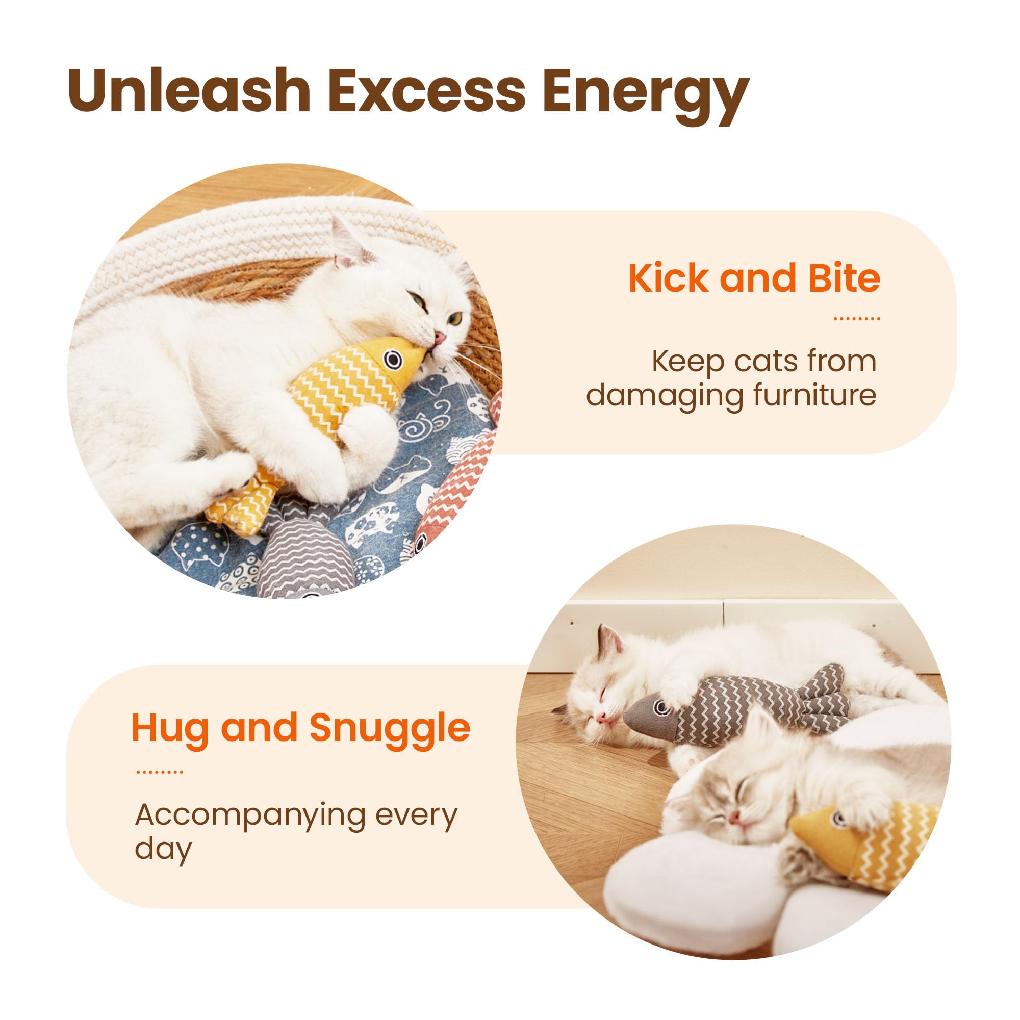 Potaroma 3-Pack Crinkle Cat Toys with Catnip - Soft Linen Fish-Shaped Interactive Kicker Toys for Indoor Kittens (7.8 Inches) - Perfect Exercise Toys for All Cat Breeds - Great for Playtime, Training & Bonding with Your Feline Friend