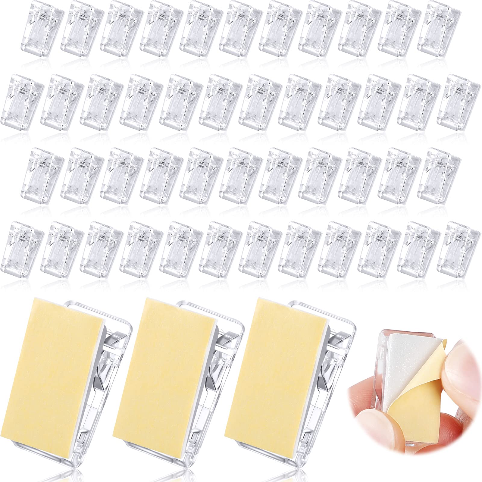 50 Pieces Clear Self-Adhesive Wall Clips - Strong Double Sided Sticky Hooks for Hanging Posters, Tapestries, Photos & Artwork - Perfect for Home, Office & Classroom Organization (Spring Design)