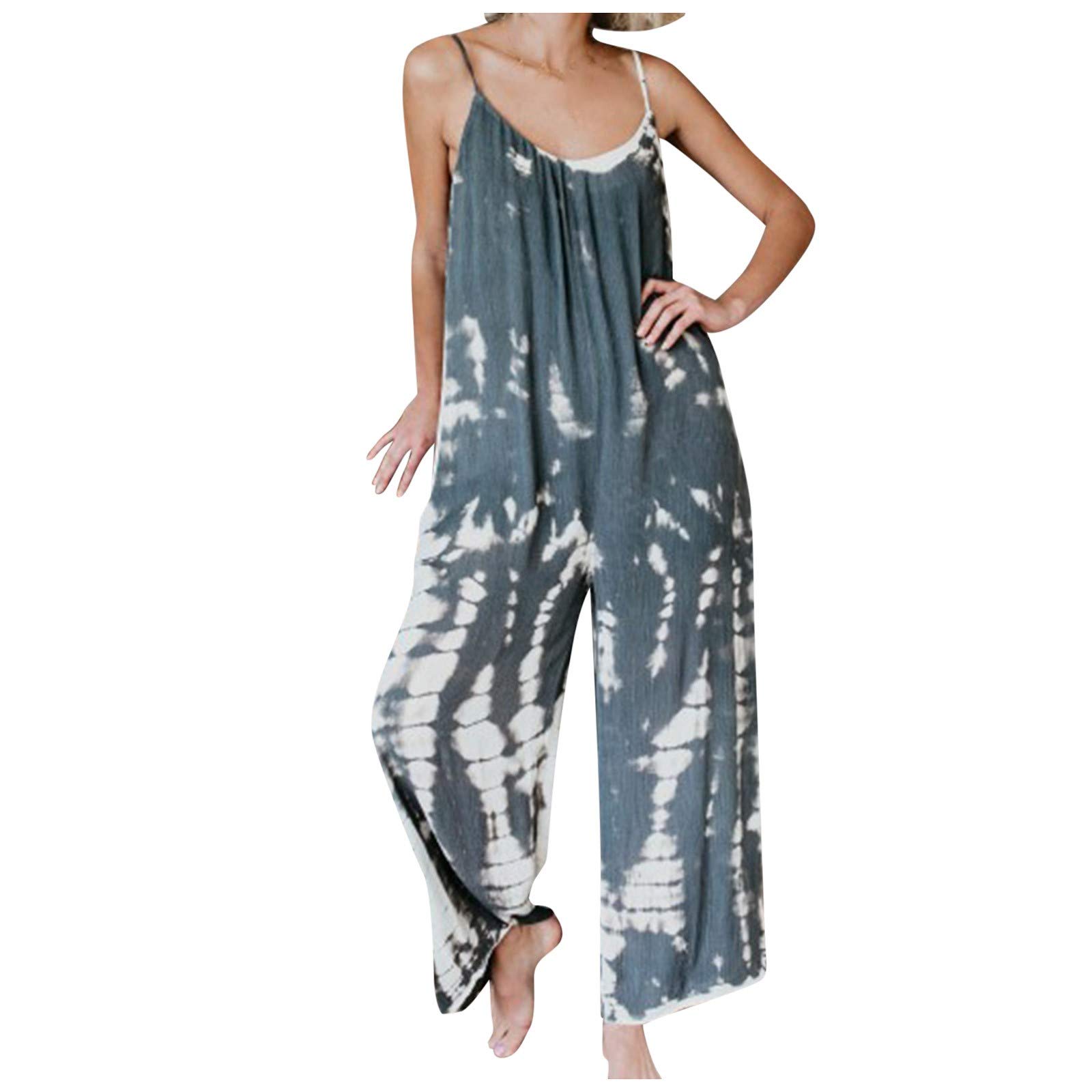 Women's Casual Leopard Print Romper Jumpsuit - Loose Fit Spaghetti Strap Wide Leg Long Pants for Summer Outfits, Beach Vacations & Date Nights