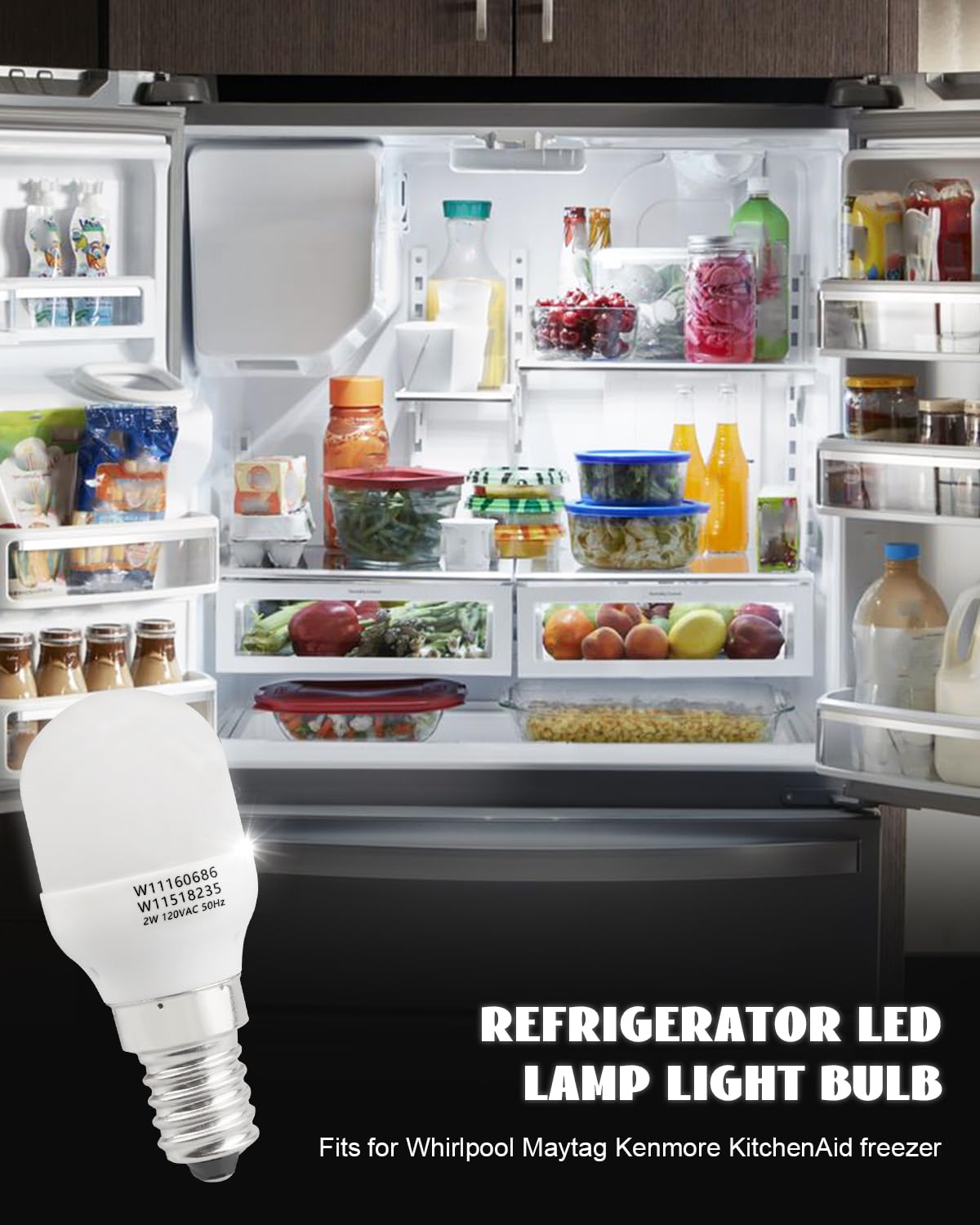 Whirlpool Maytag KitchenAid Refrigerator LED Light Bulb Replacement - Compatible with W11160686 & W11518235 - Bright Energy Efficient Fridge Lighting for Home Kitchen Appliances